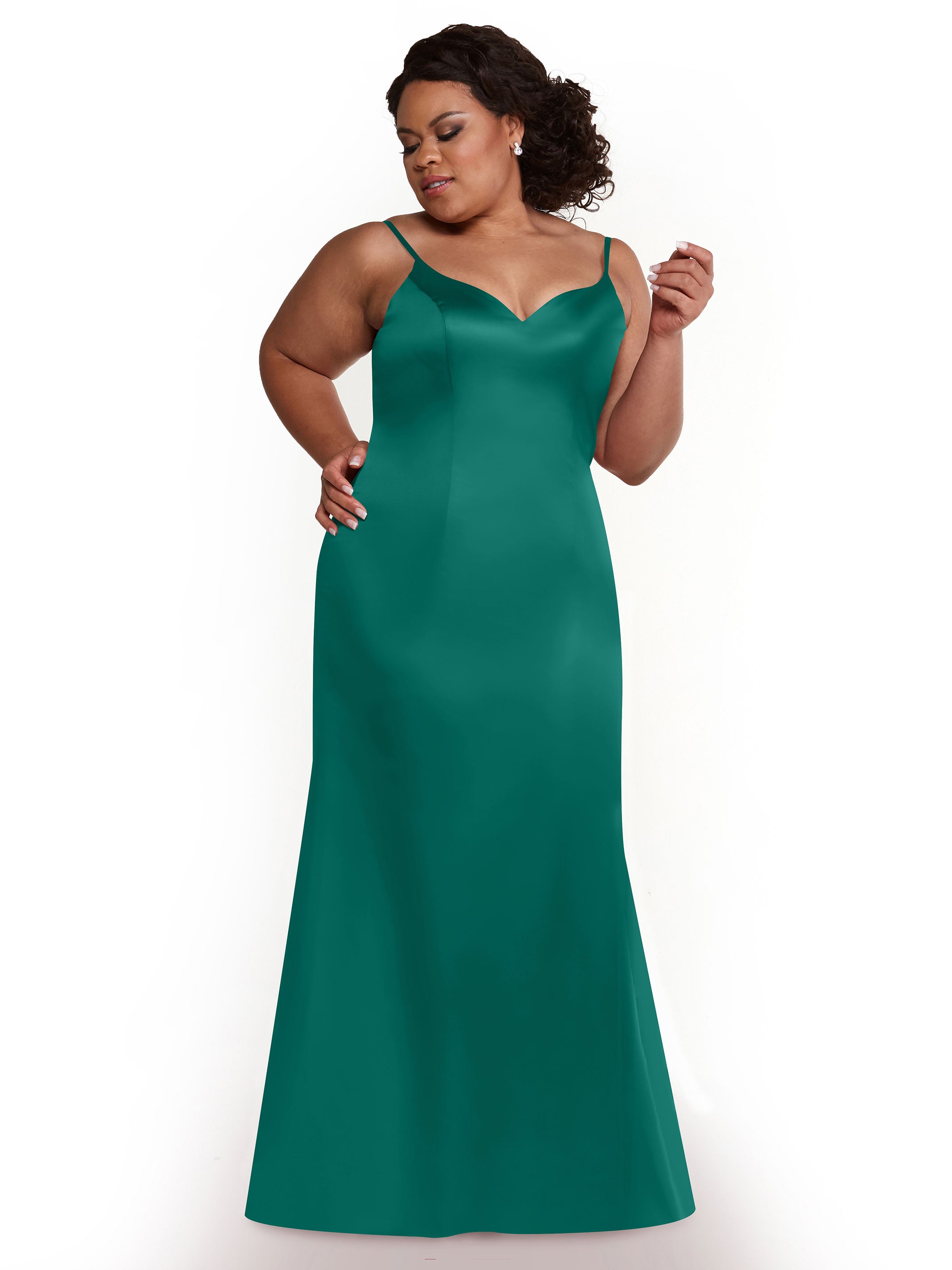 Elegant 80132 Fit and Flare Satin Bridesmaid Dress with High Slit - Perfect for Weddings, Prom, and Formal Events