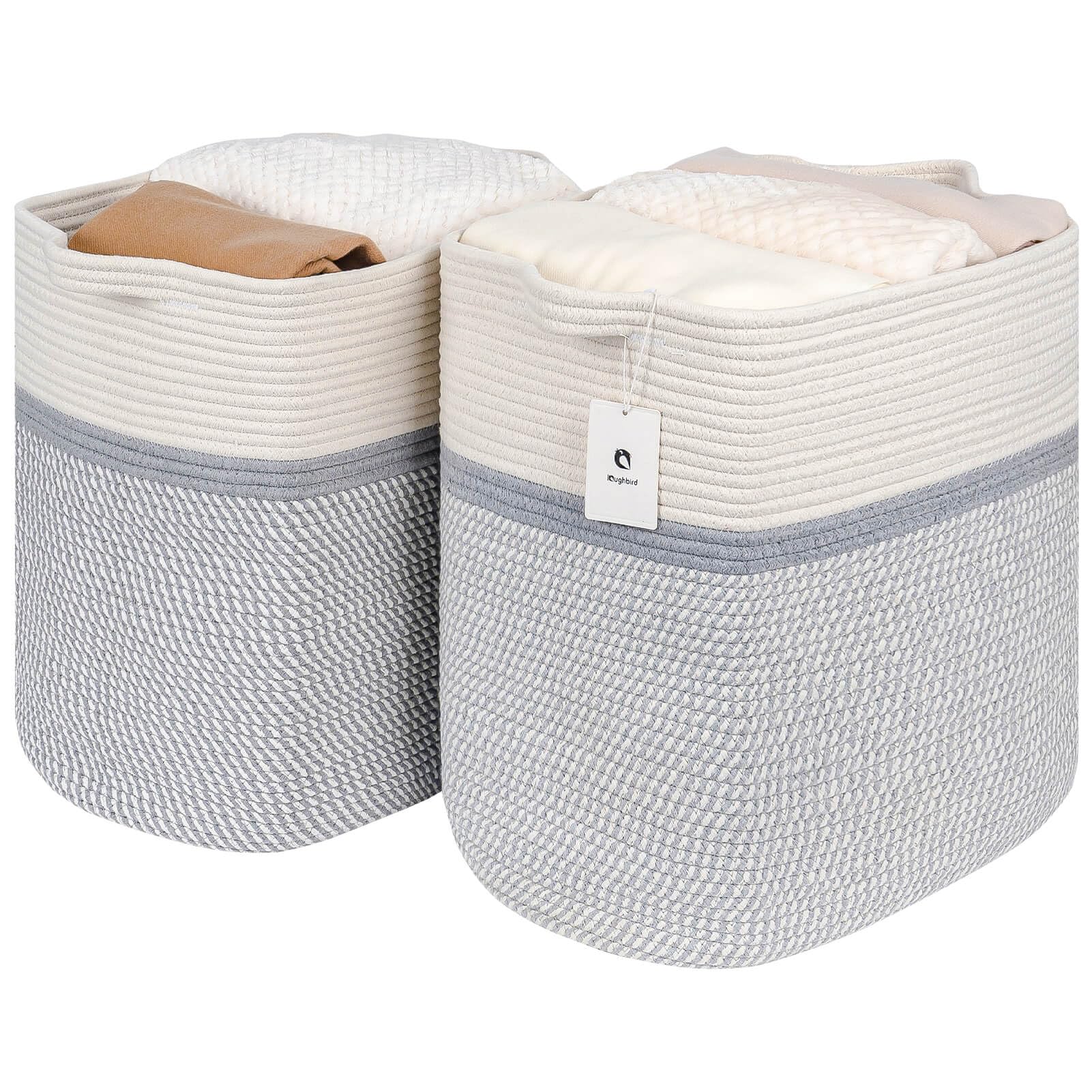 Laughbird Large Woven Storage Basket - Collapsible Cotton Rope Basket for Laundry, Toys & Blankets | Home & Nursery Organizing