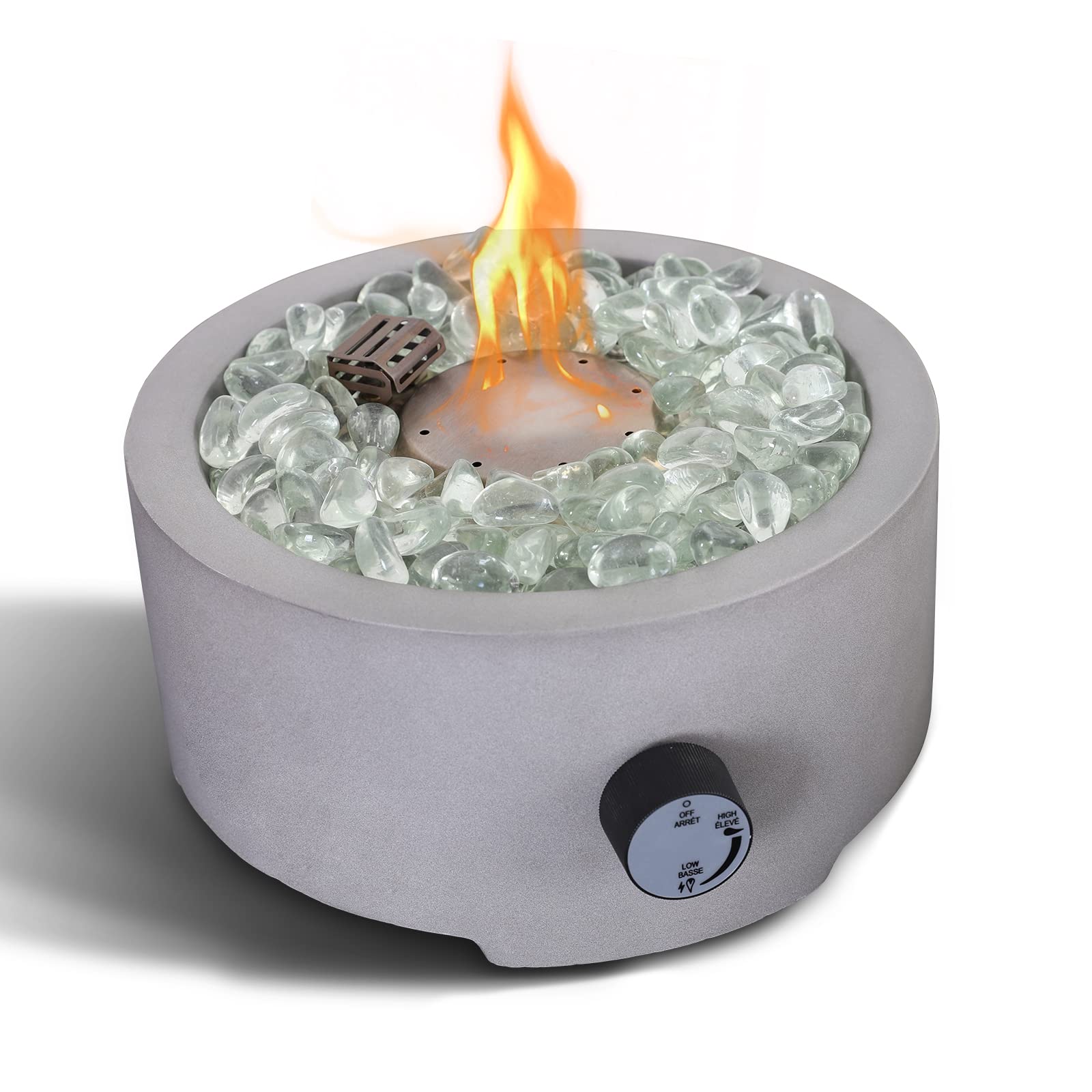 10 Inch Round Concrete Tabletop Propane Fire Pit - 10,000 BTU Portable Outdoor Fire Bowl with Glass Beads for Garden, Patio, Camping & Backyard Gatherings - Perfect for Cozy Nights and Outdoor Entertaining