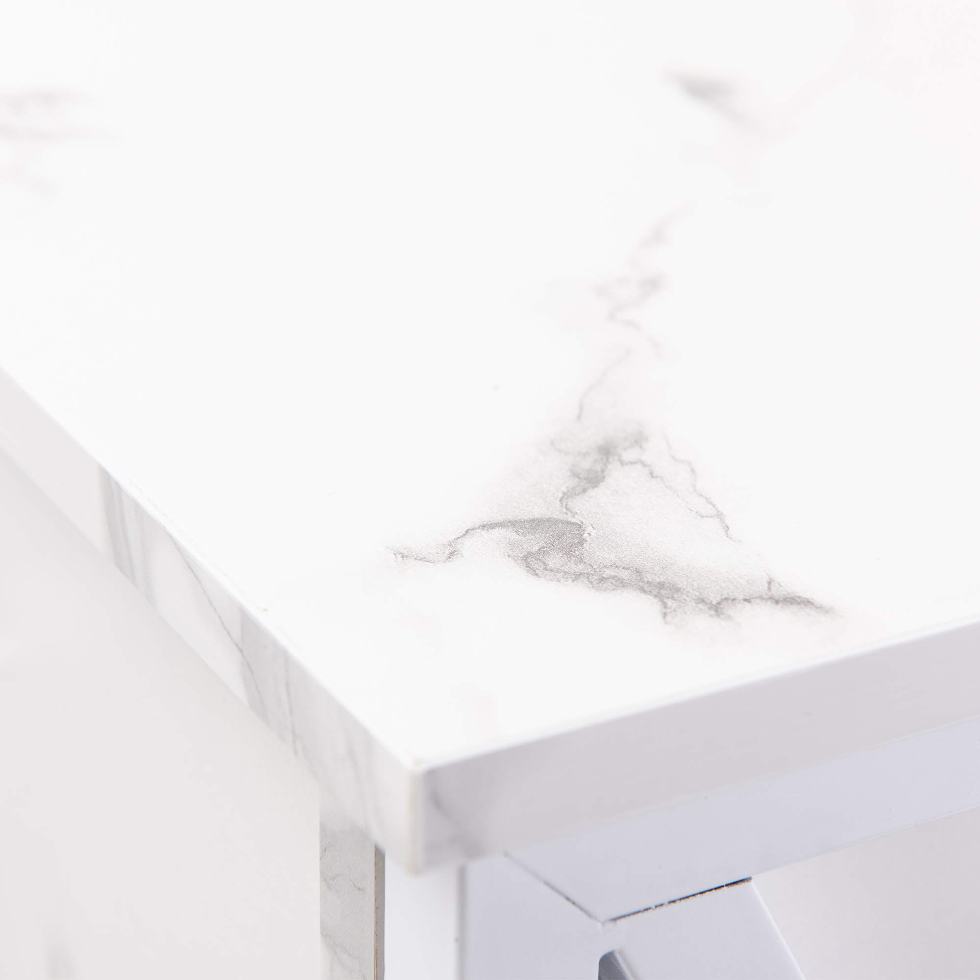 GOOD & GRACIOUS Multi-Function Nightstand with Drawer & Shelf - Narrow X-Shape Frame End Table for Bedroom, Living Room - Marble White | Perfect for Small Spaces, Bedside Storage & Modern Home Decor