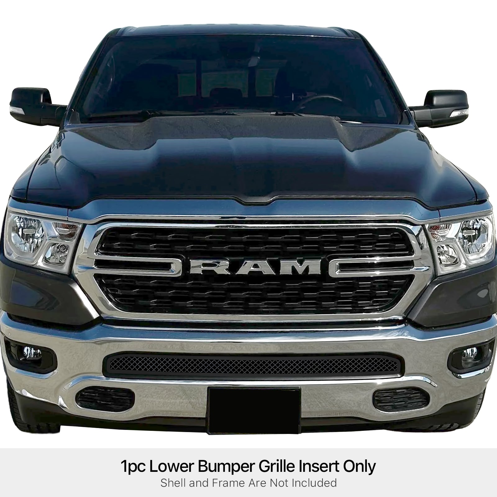 APS Black Stainless Steel Lower Mesh Grille for 2019-2024 Ram 1500 (Non-Sensor Version) - Durable Front Bumper Upgrade for Off-Road & Custom Truck Mods