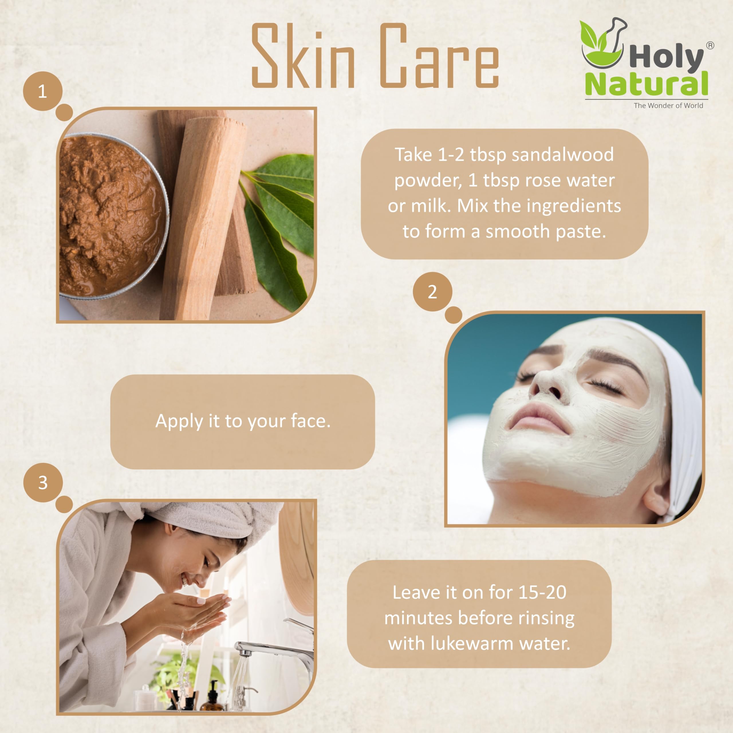 Pure Holy Natural Sandalwood Powder for Face & Skin Care - 50g | Ayurvedic Beauty Treatment, DIY Face Masks & Aromatherapy
