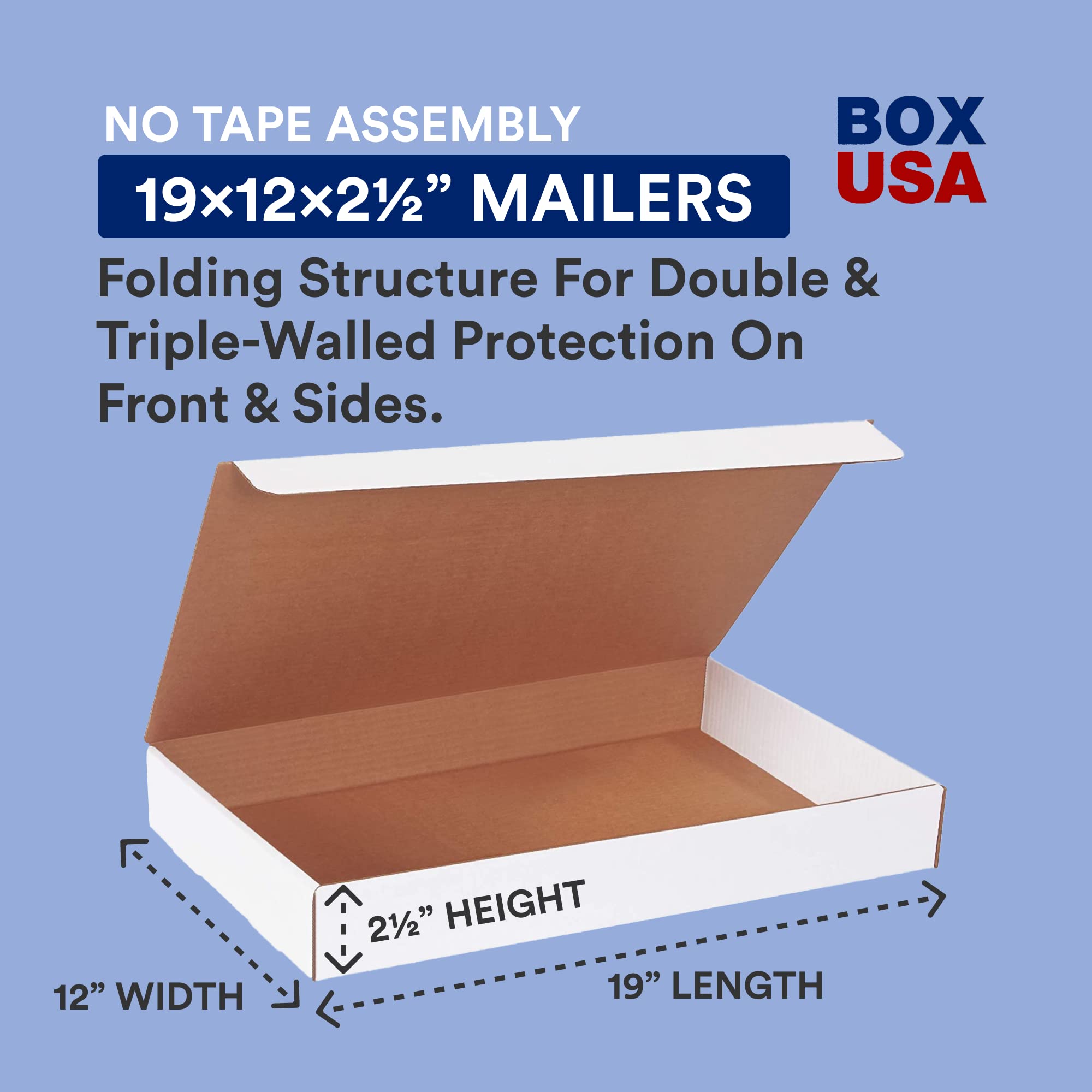 BOX USA Small Shipping Boxes 19x12x2.5 Inches - 50 Pack Corrugated Cardboard Boxes for Shipping, Packing, Moving & Storage | Durable, Foldable, Crush-Proof | Perfect for Ecommerce, Home Office & Warehouse Organization