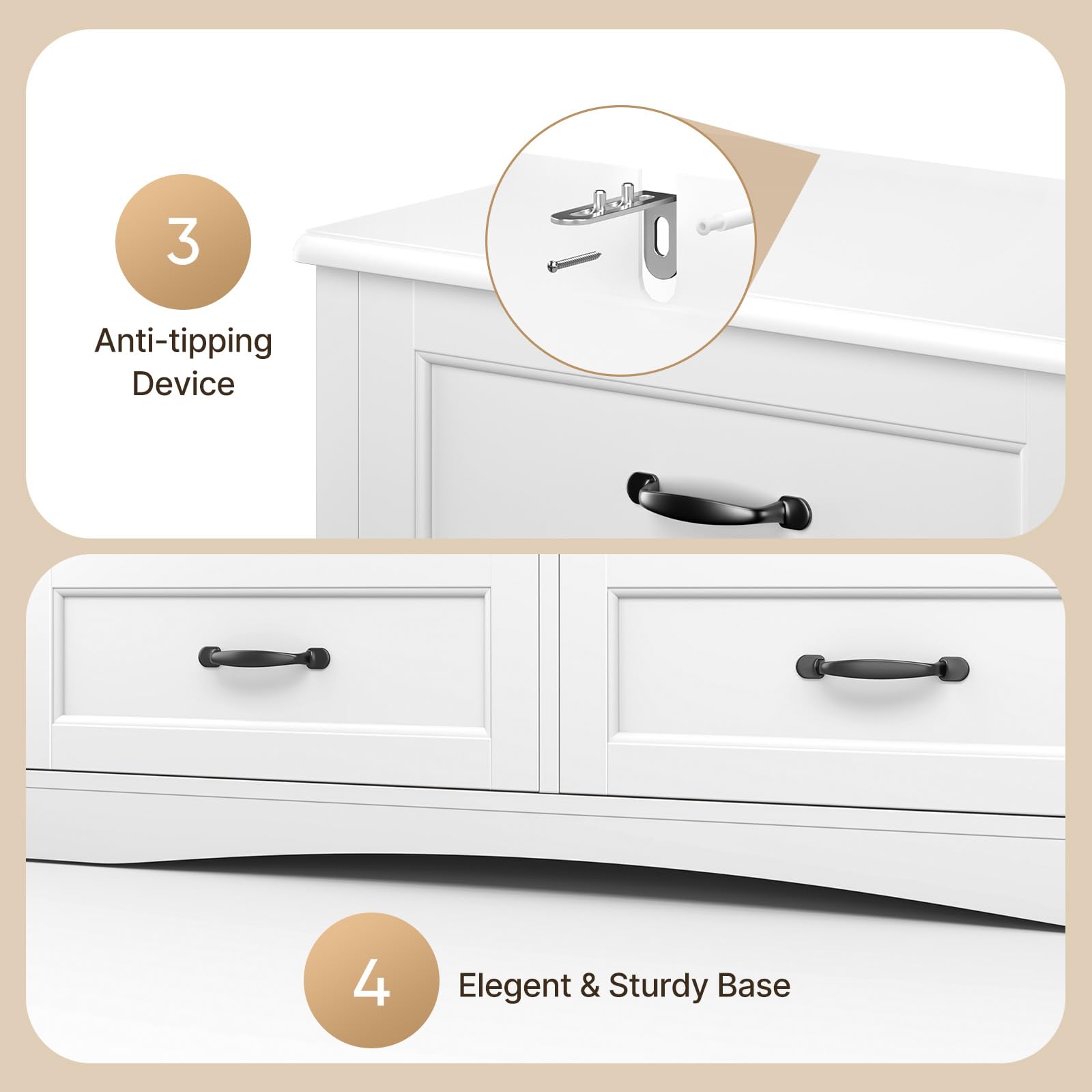 Gizoon 6-Drawer Dresser - White Storage Chest for Bedroom & Living Room