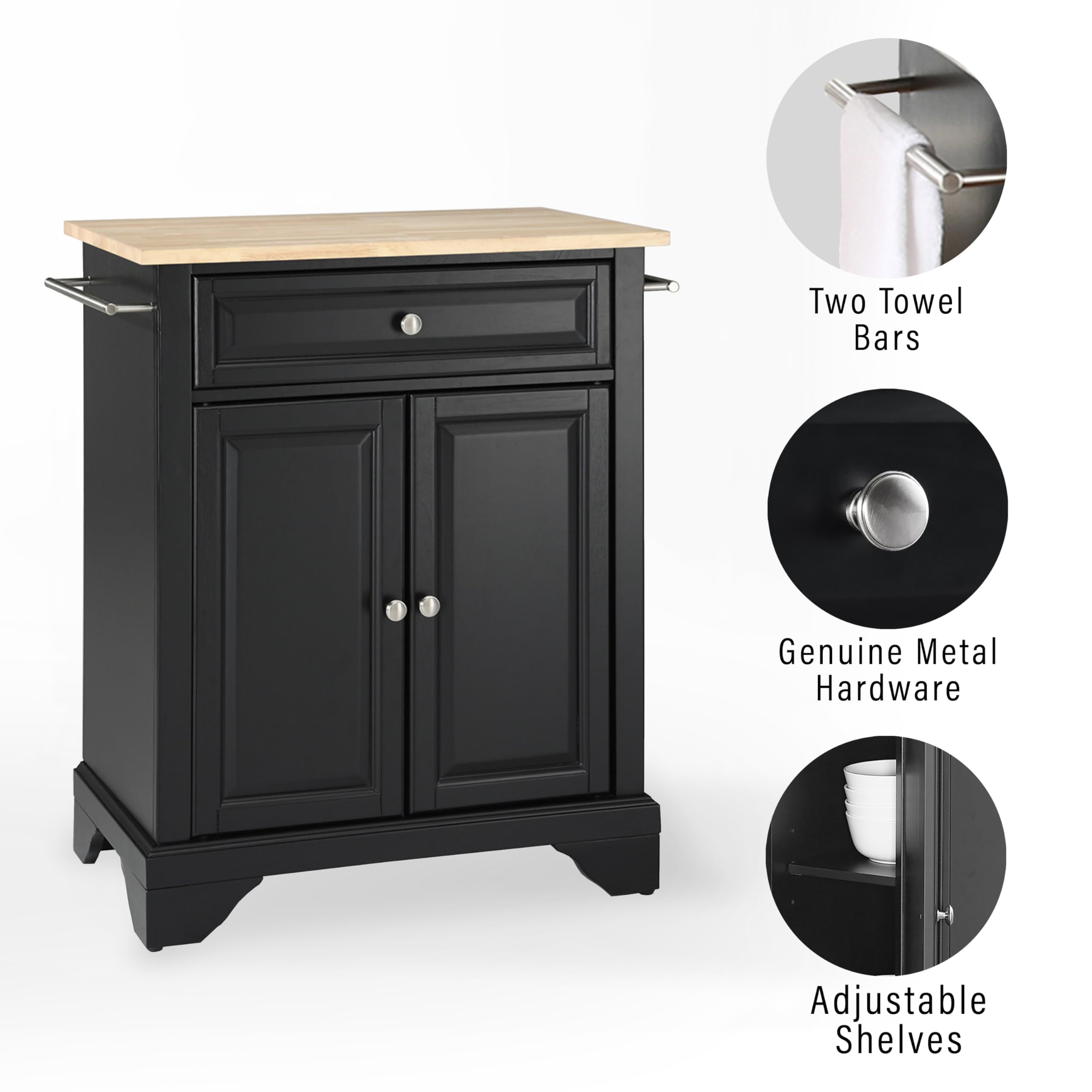 Crosley Lafayette Wood Top Portable Kitchen Island Cart with Wheels - Small Rolling Microwave Stand, Storage Cabinet for Small Spaces - Perfect for Kitchen, Dining Room, or Apartment Use