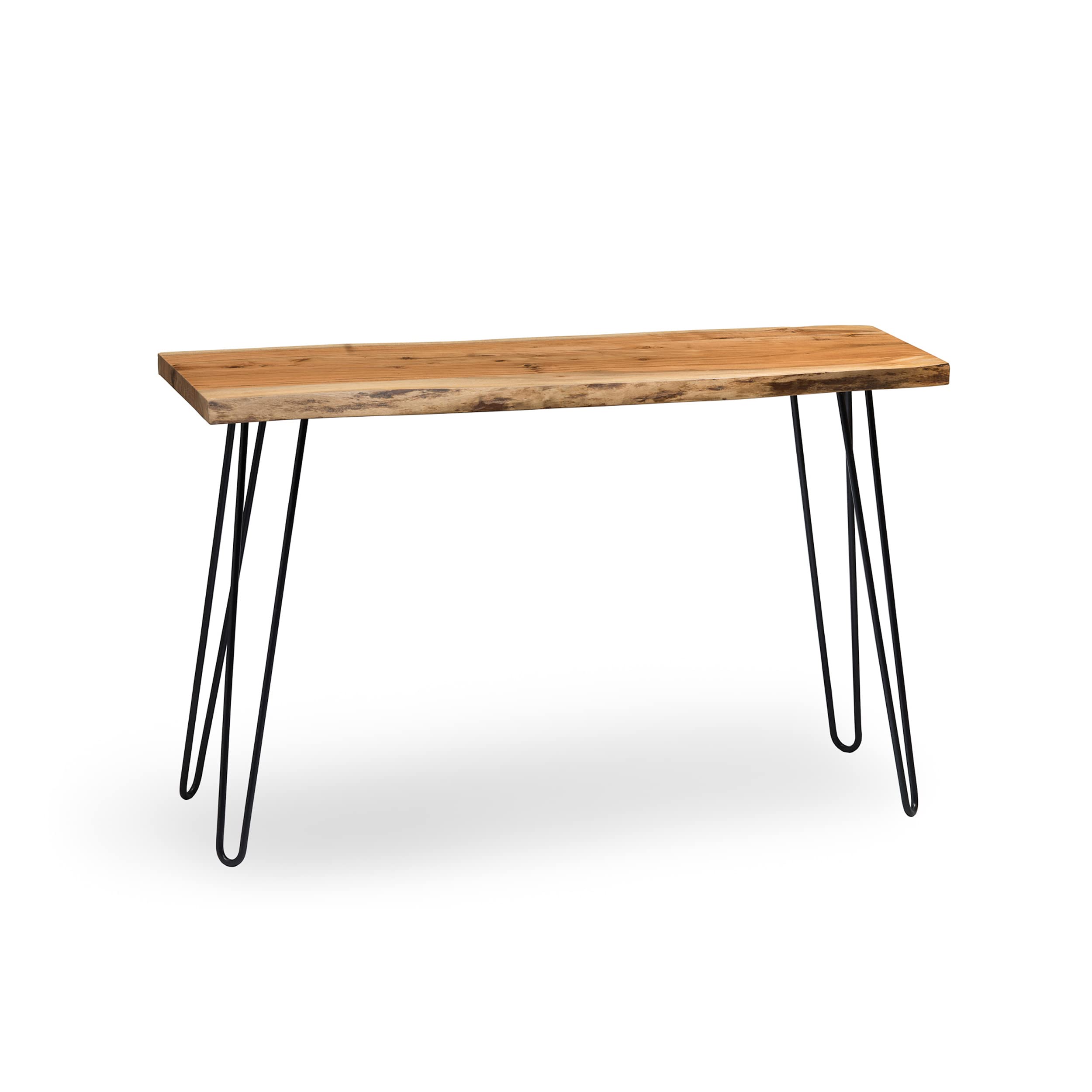 Natural Wood Hairpin Leg Media Console Table - Live Edge Design, 48