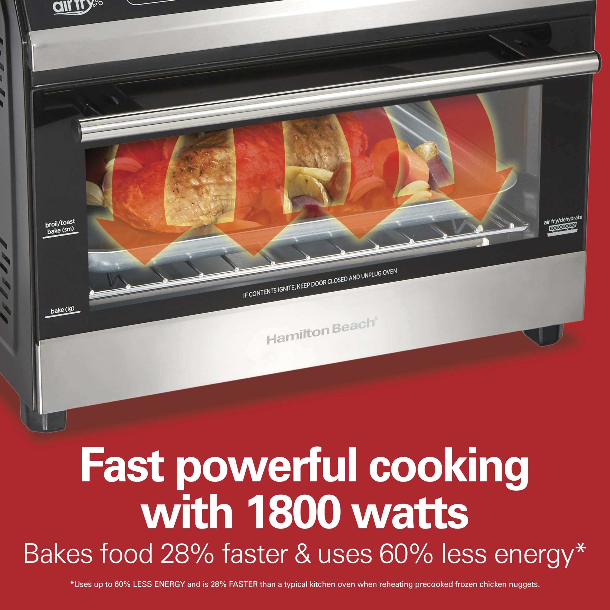 Hamilton Beach Digital Air Fryer Toaster Oven Combo - 10-in-1 Cooking Functions, 4 Presets, 1800W Power, LED Touch Controls, 2 Rack Positions, Fits 12