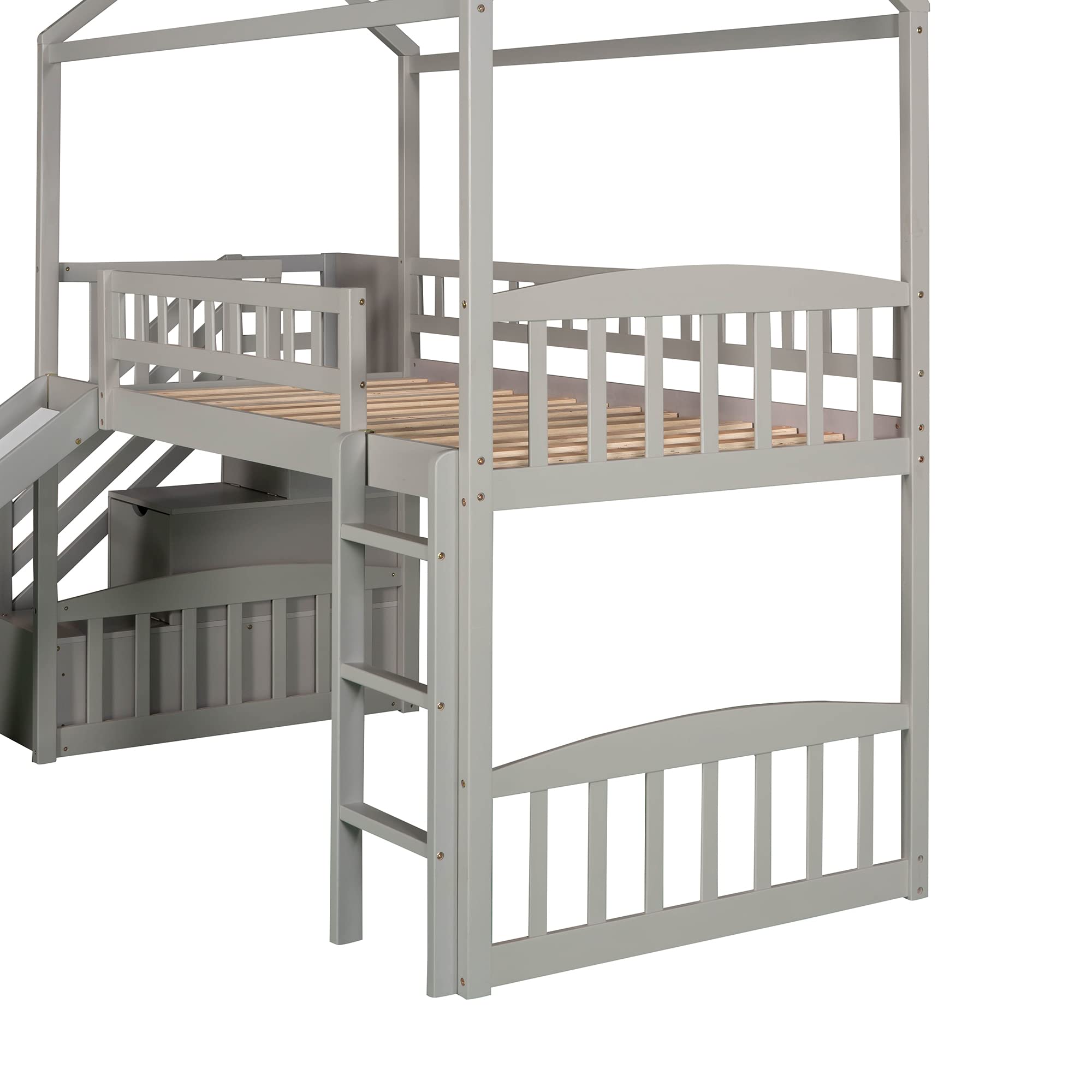 Harper & Bright Designs Solid Wood Twin Size Loft Bed with Storage Stairs & Slide - Kids, Teens, Boys & Girls Bed Frame (Gray) | Perfect for Small Bedrooms, Playrooms & Dorm Rooms
