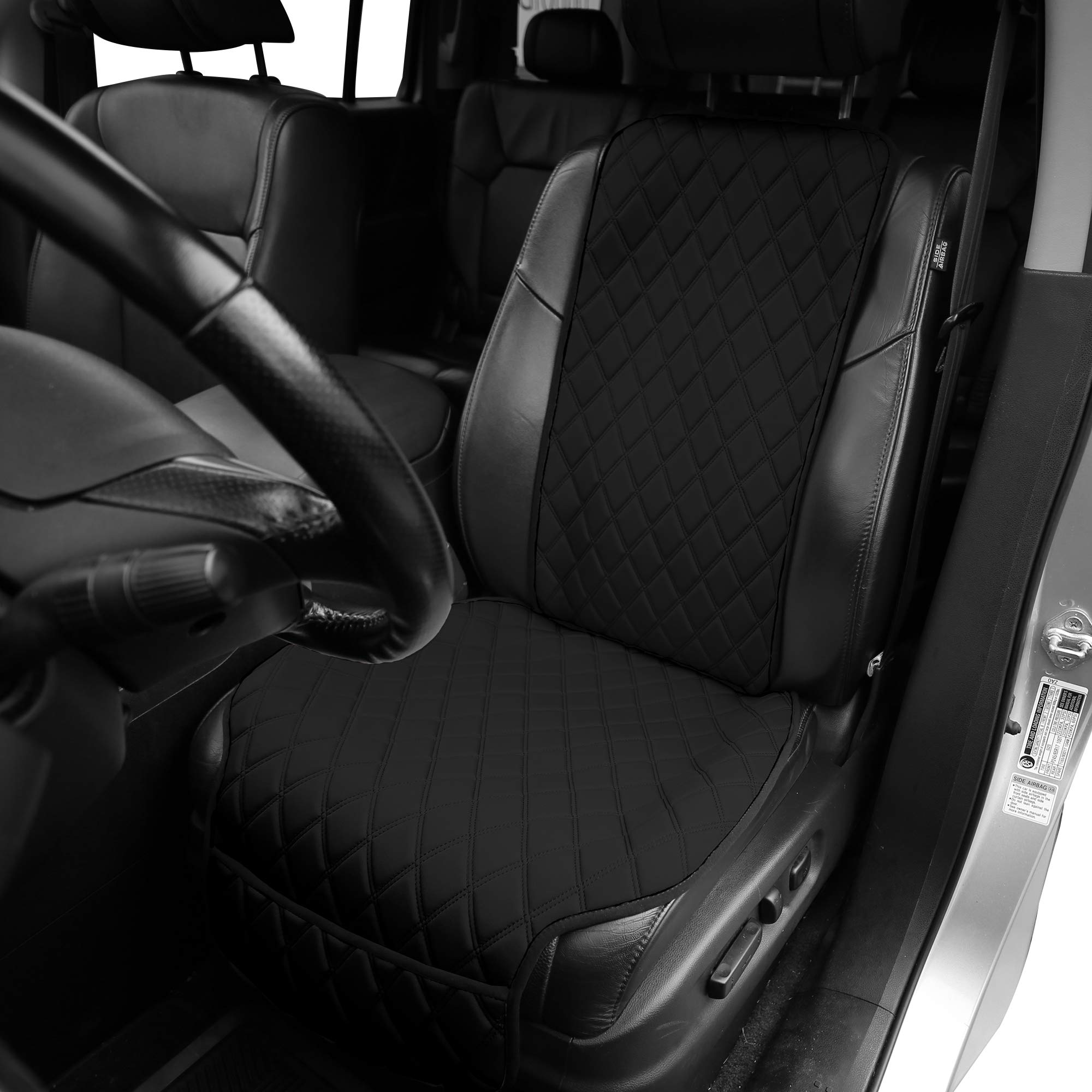 Premium TLH Universal Car Front Seat Protectors - Airbag Compatible Neo Supreme Luxury Diamond Design Seat Covers (Black, Single) - Protect Leather Seats from Wear & Spills for SUVs, Sedans & Trucks