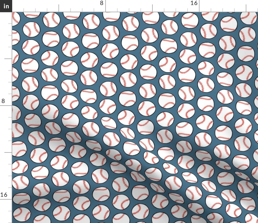 Baseball Print Cotton Poplin Fabric - Dull Blue Play Ball Sport Design for Sewing, Quilting, Dresses & Apparel Crafts - Fat Quarter for DIY Projects, Home Decor & Sports-Themed Creations