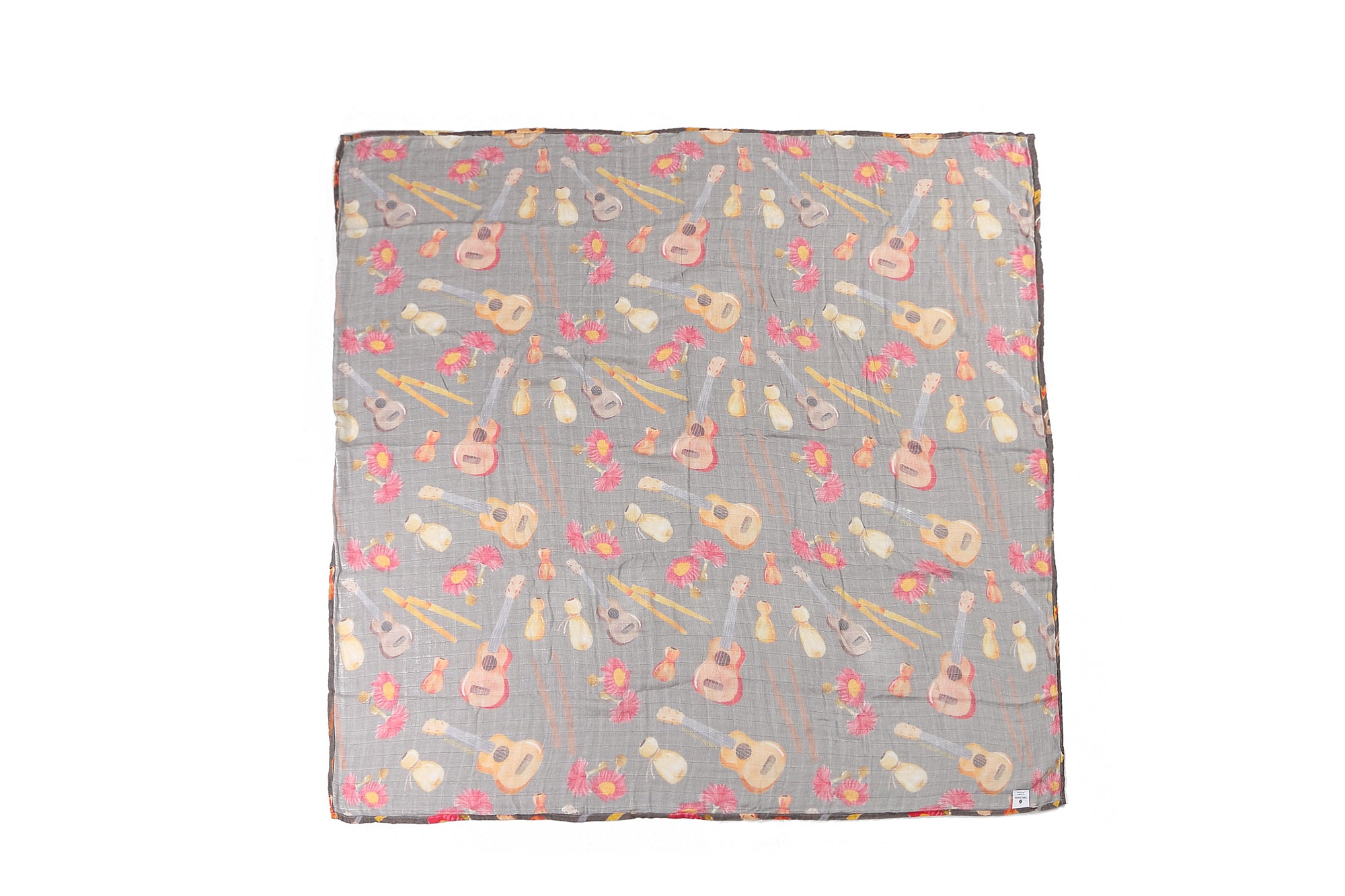 Soft Baby Muslin Swaddle Blanket with Hawaiian Music Instrument Print - Lightweight & Breathable for Newborns - Perfect for Swaddling, Nursing, and Stroller Use