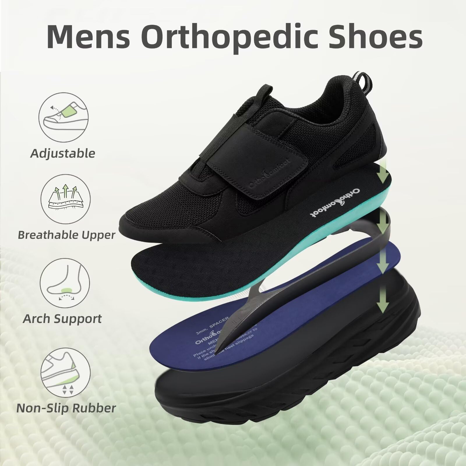 Orthopedic Diabetic Walking Shoes for Men - Wide Width Comfortable Slip-On Loafers with Arch Support & Adjustable Fit - Plantar Fasciitis, Hammer Toes & Foot Pain Relief - Ideal for Daily Walking, Work & Travel