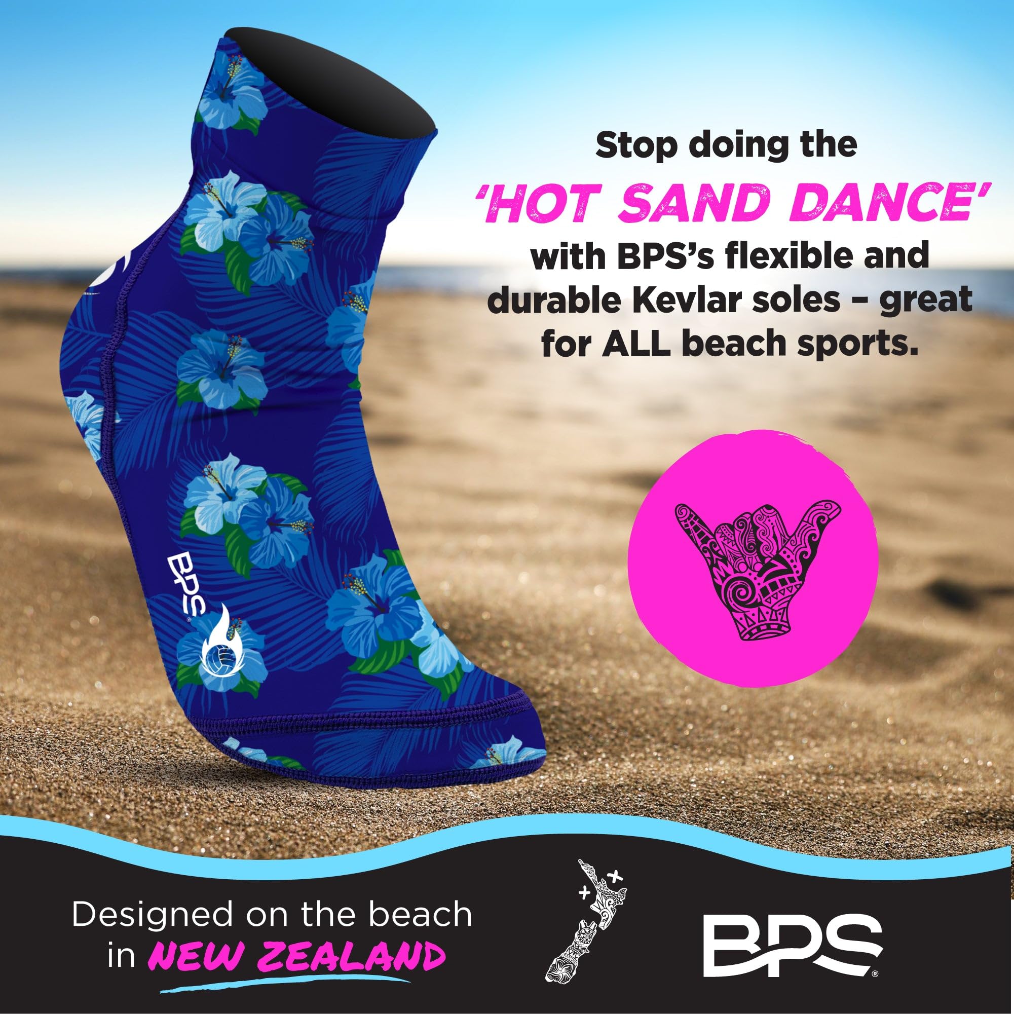 BPS New Zealand 'Feet First' Beach Volleyball Soccer Sand Socks - Flexible Kevlar Sole Water Shoes for Men & Women - Perfect for Beach Sports, Water Activities & Outdoor Adventures