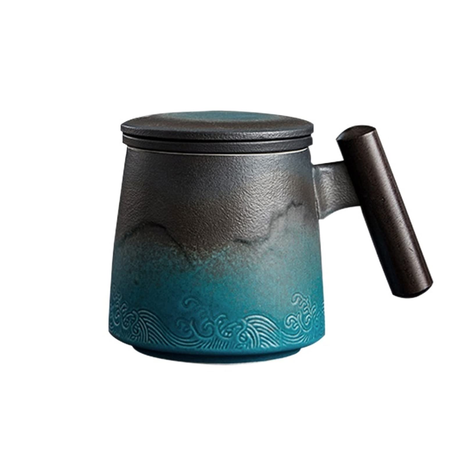 Premium 310ml Ceramic Tea Mug with Infuser & Lid - Elegant Black & Blue Tea Cup Set - Perfect Gift for Tea Lovers - Ideal for Home, Office & Relaxation
