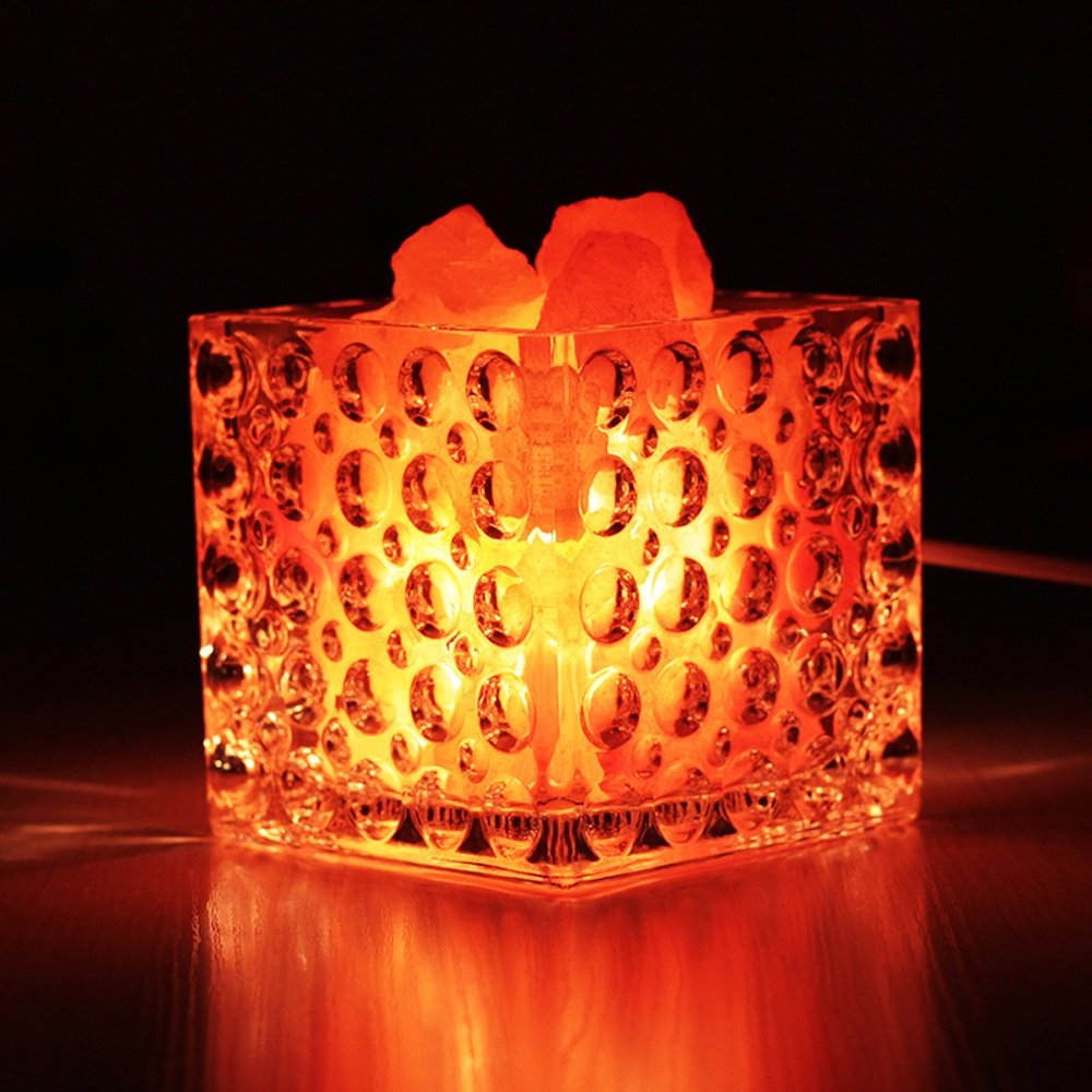 Modern Simple Glass LED Himalayan Salt Lamp - Warm Romantic Dimmable Night Light for Bedroom, Living Room, Yoga & Meditation Decor