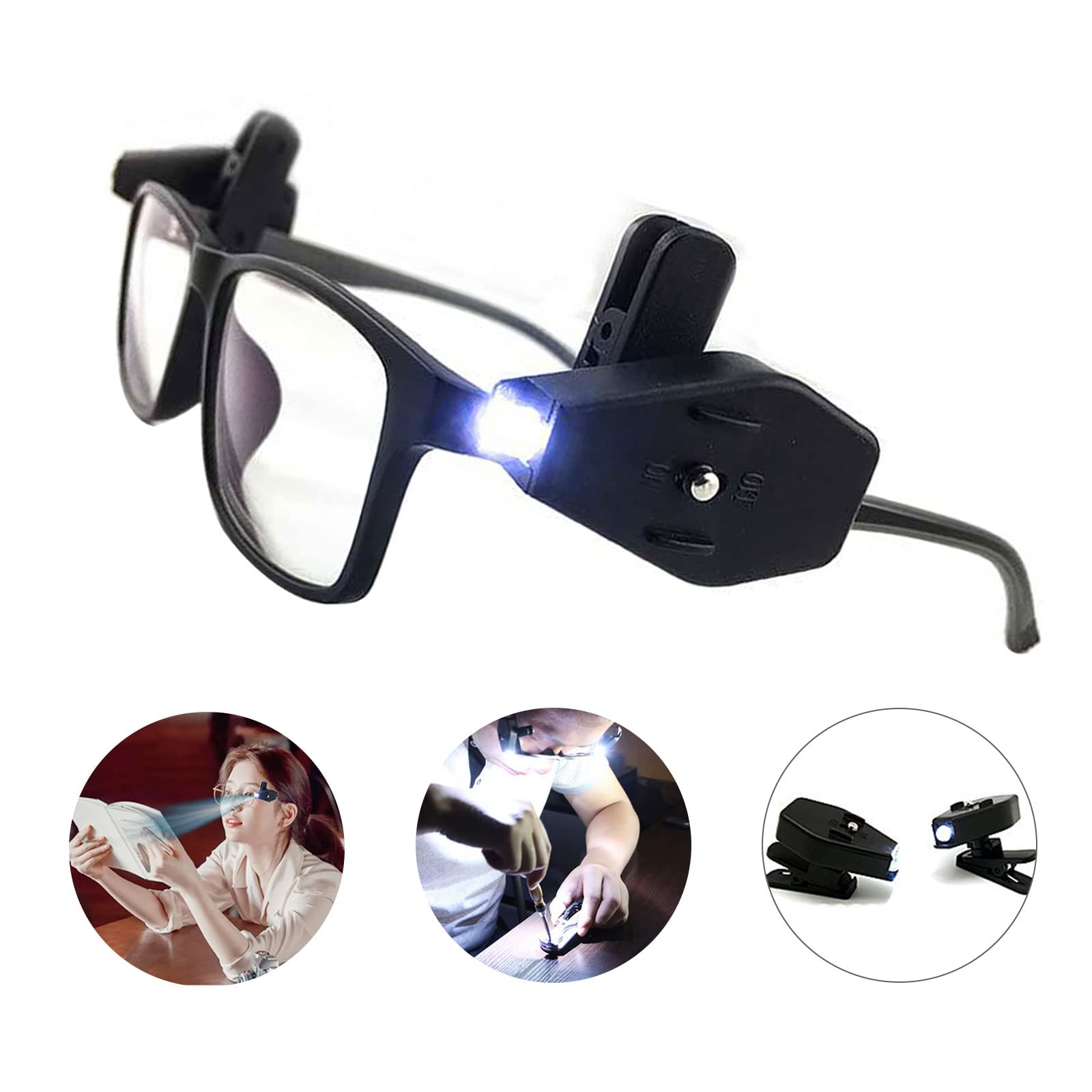 Adjustable 360° Rotatable LED Eyeglass Clip Light - 2 Pack Mini Book Lights for Night Reading, Camping, Fishing & Appliance Repair | Perfect for Bedtime Stories, Outdoor Adventures & DIY Projects