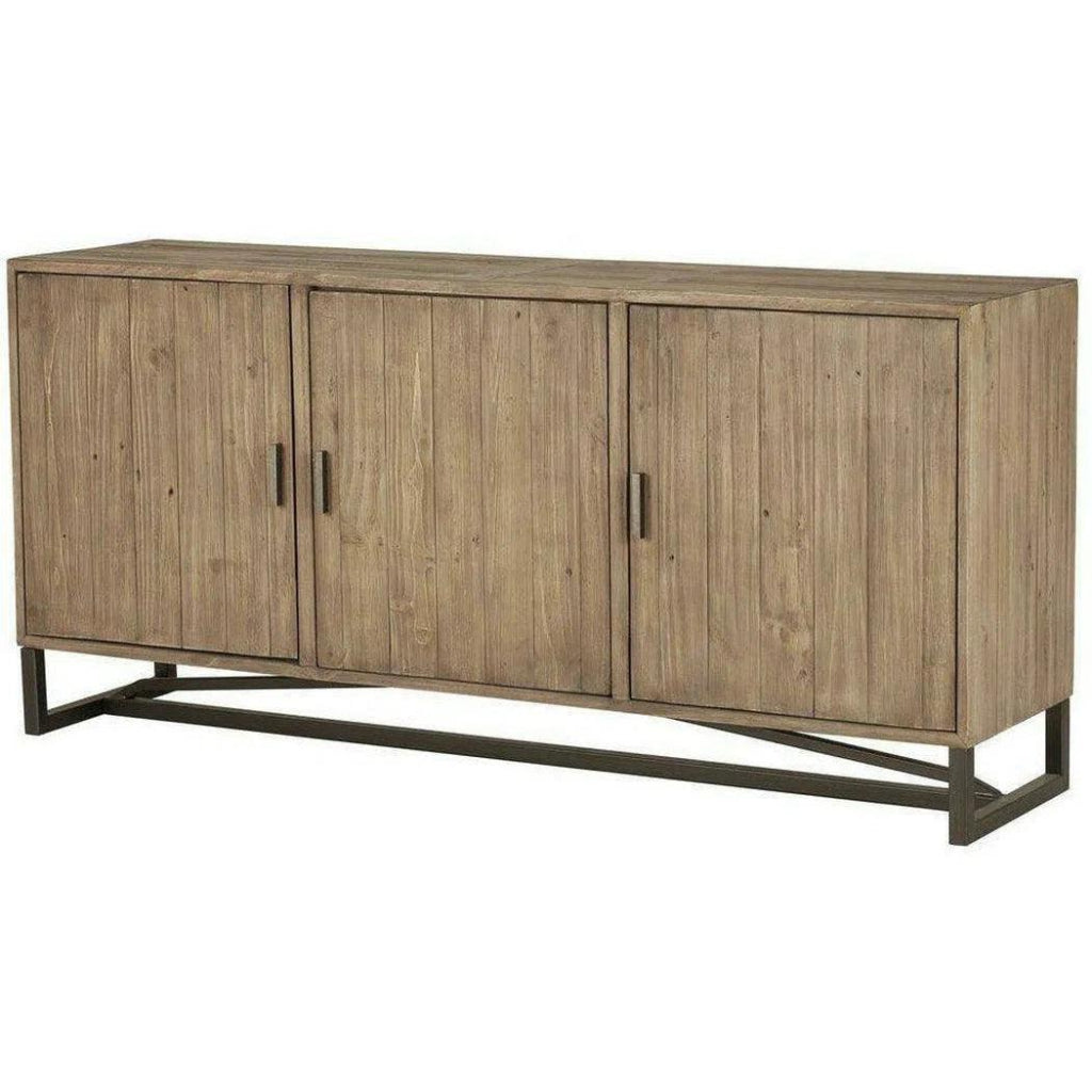 67.75 Inch Rustic Brown Wood Credenza - Solid Wood Buffet Cabinet for Dining Room, Living Room & Entryway Storage