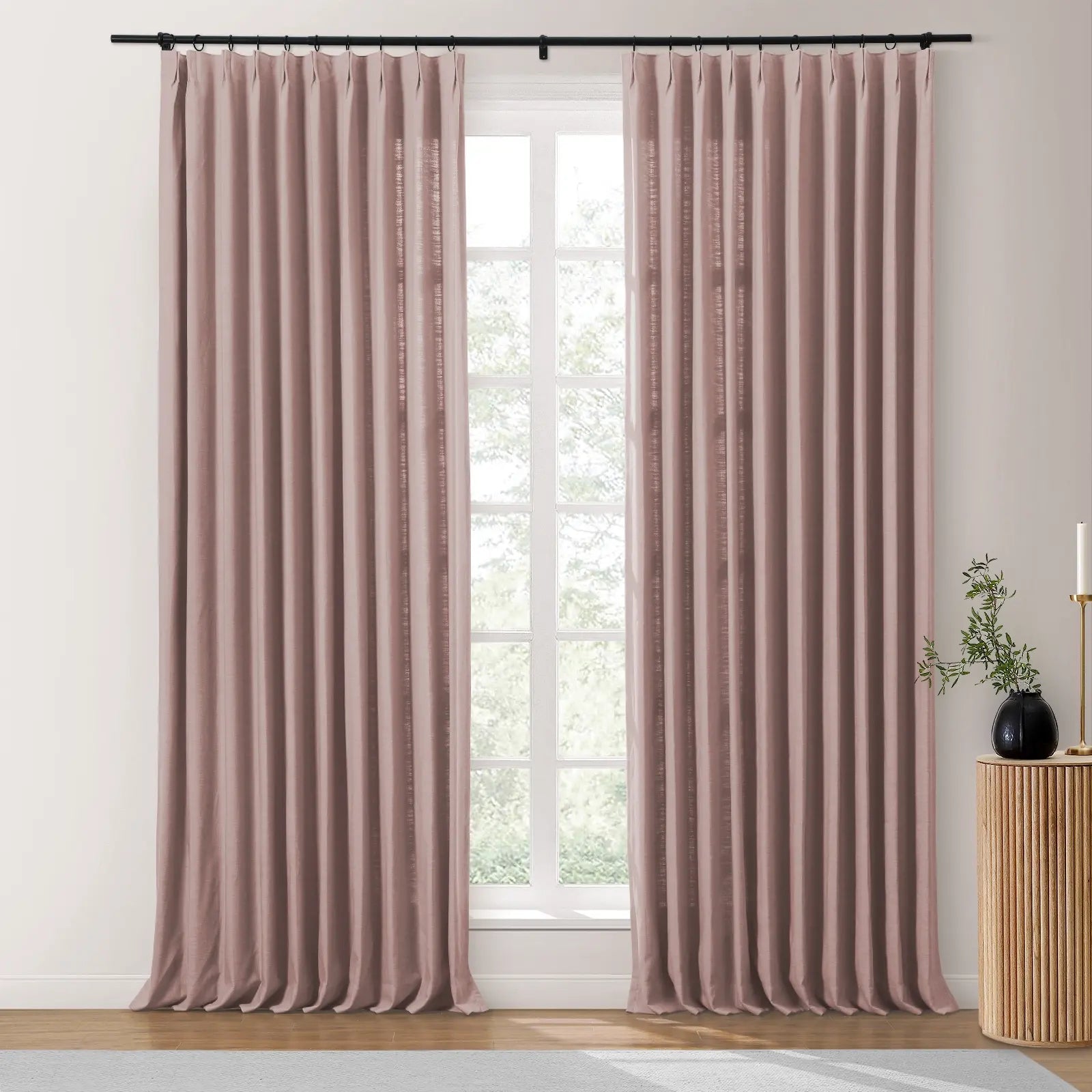 Isabella Heavyweight Cotton Blackout Curtains - Thermal Insulated Pleated Drapes for Living Room & Bedroom - Noise Reducing & Energy Saving Home Decor
