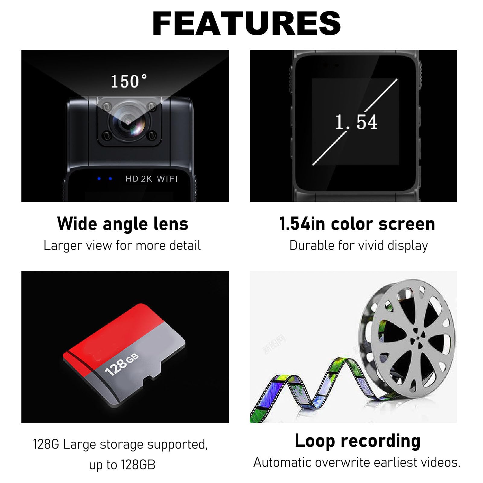 2K Ultra HD Body Camera with 180° Rotatable Lens, Night Vision & Motion Detection - Handheld Sports Video Recorder for Outdoor Activities, Police Duty, Security Monitoring & Adventure Vlogging