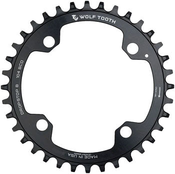 Wolf Tooth 38T 104 BCD Chainring - 4 Bolt Drop Stop B Black - Compatible with MTB, Gravel & Cyclocross Bikes - Perfect for Trail Riding & Off-Road Cycling