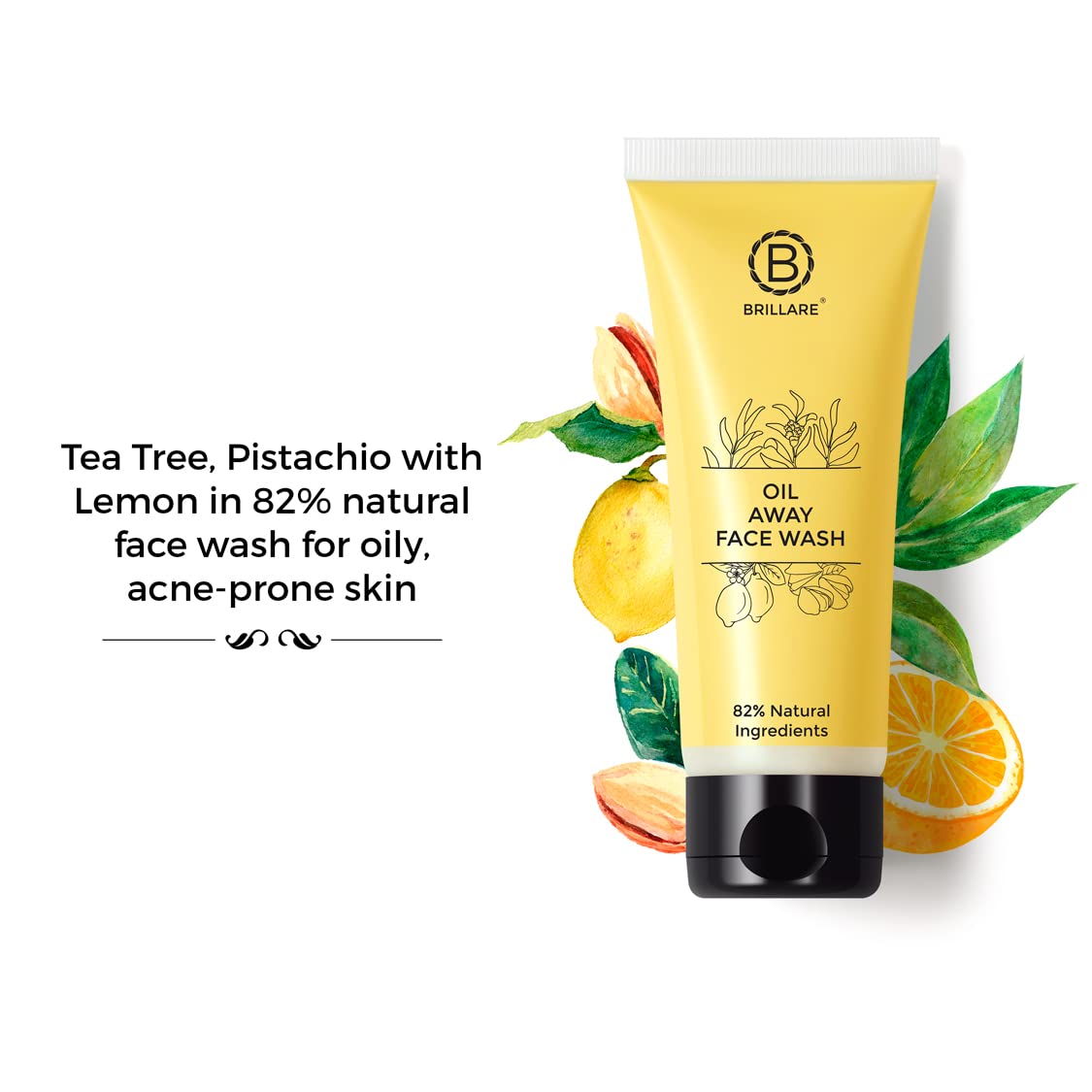 Brillare Professional Oil Away Natural Face Wash with Tea Tree & Turmeric (100ml) - Deep Cleansing for Oily & Acne-Prone Skin - Perfect for Daily Skincare Routine