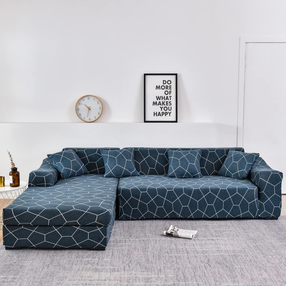 ELYSYSRL L-Shaped Sectional Sofa Covers - Stretchable 1/2/3/4 Seater Couch Slipcovers, Super Soft Elastic Furniture Protector with 1 Pillowcase (L-Shaped Sofa Cover Requires 2 Pieces) - Perfect for Living Room, Family Room & Home Theater Seating Protection