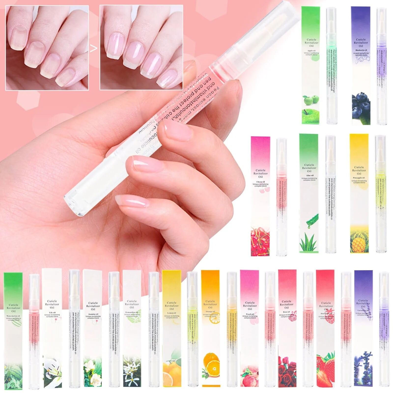 Yimart 4-Piece 15-Scent Nail Cuticle Oil Pen Set - 2ML Nourishing Liquid for Dry, Brittle Nails & Hangnails - Orange Scented Nail Care Essential for Manicures, Pedicures & At-Home Nail Treatments