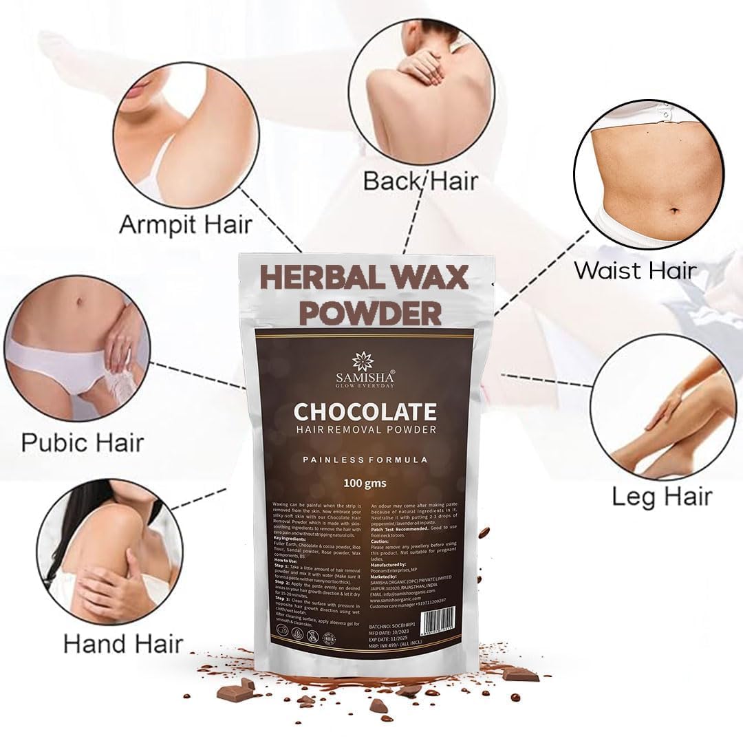 Samisha Herbal Chocolate Wax Powder for Hair Removal - Painless & Quick Hair Removal Solution for Men & Women, No Side Effects, 1 Count | Ideal for Smooth Skin at Home, Salon, or Spa
