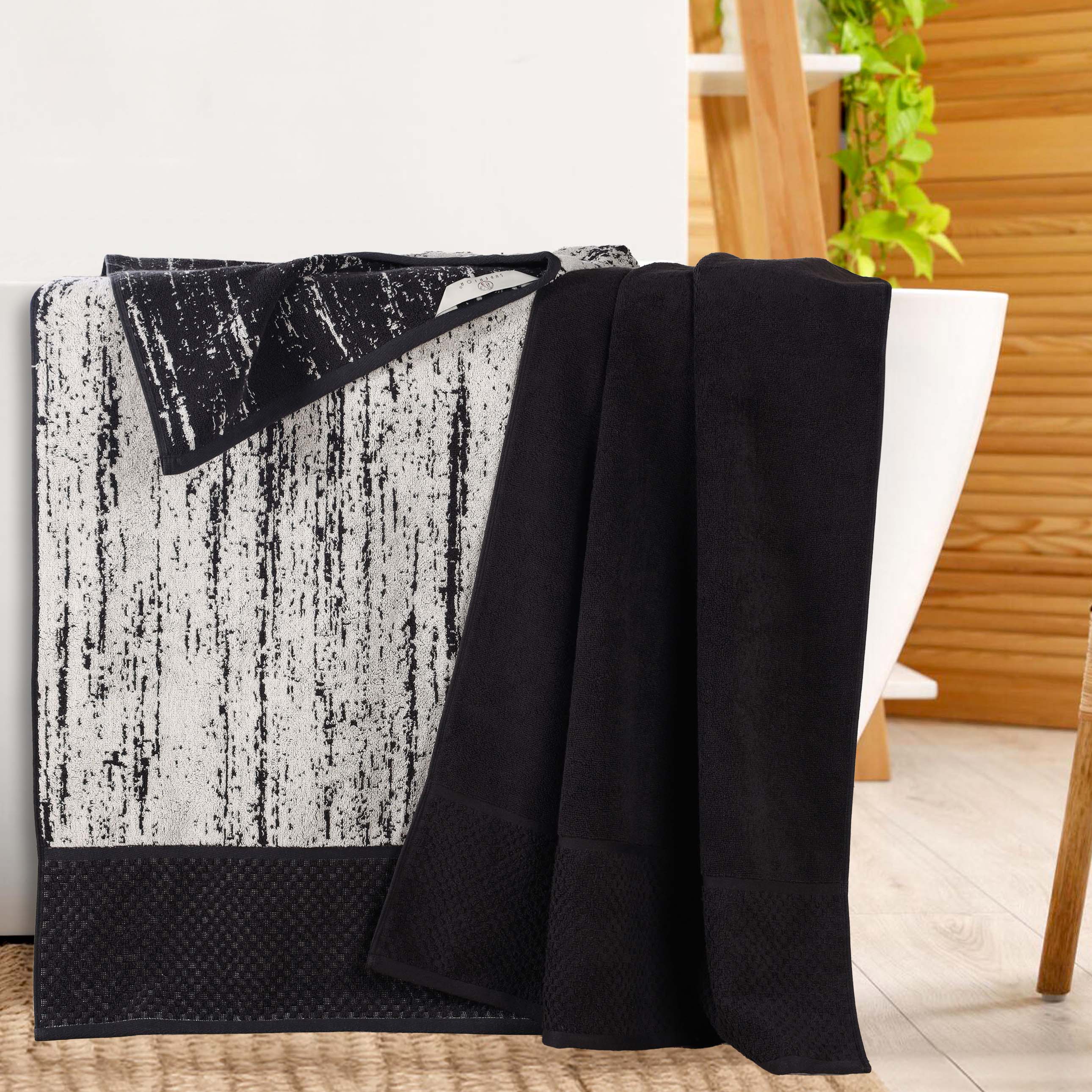 Premium Cotton Plush Jacquard Bath Towel Set of 2 - Ultra Soft & Absorbent Solid & Two-Toned Luxury Bath Sheets for Spa, Hotel & Home Use