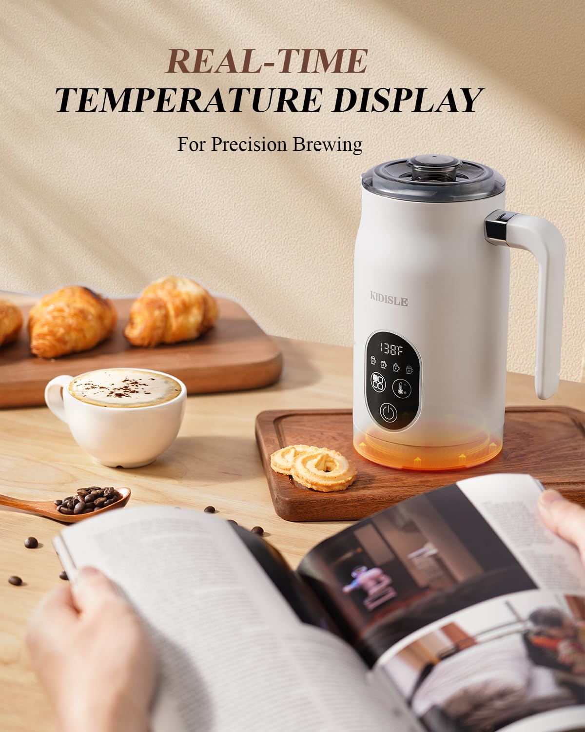 4-in-1 Electric Milk Frother & Steamer with Temperature Control - Automatic Warm & Cold Foam Maker for Coffee, Latte, Cappuccino - Perfect for Home Baristas & Coffee Shops