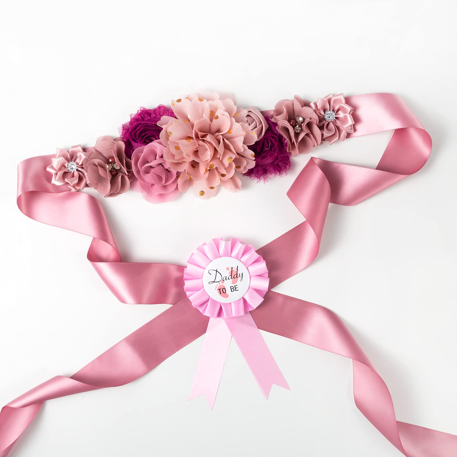 Mom to Be Sash & Corsage Pin - Baby Shower Decorations for Pregnancy Photos & Gender Reveal - Floral Maternity Dress Belt - Perfect Gift for Expecting Parents (Ideal for Baby Showers, Maternity Photoshoots & Gender Reveal Parties)