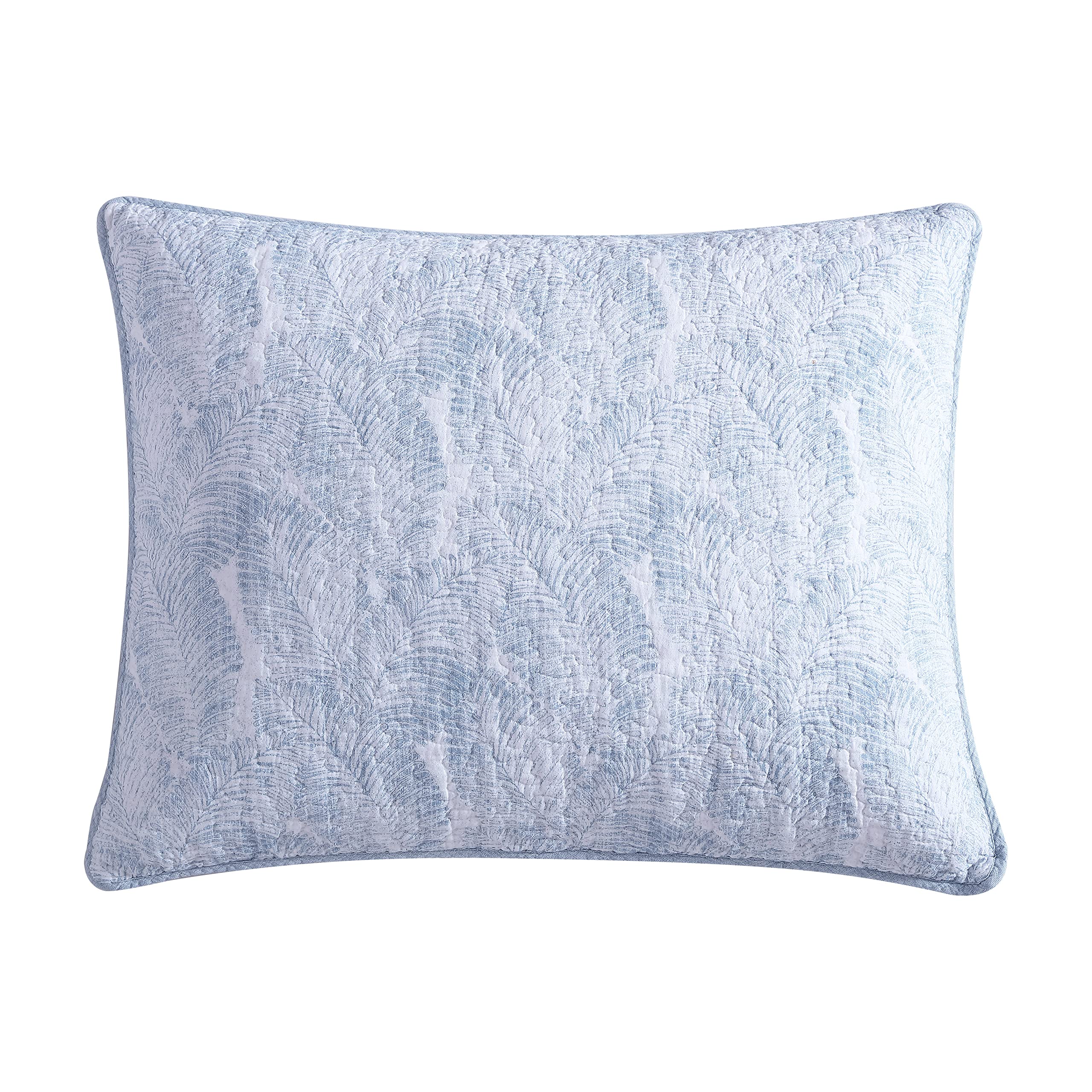 Tommy Bahama King Size Reversible Cotton Quilt Set with Matching Sham - Coastal Bedding in Distressed Water Leaves Blue, Textured Reverse for Comfort & Style | Perfect for Beach House, Guest Room & Coastal-Themed Bedrooms