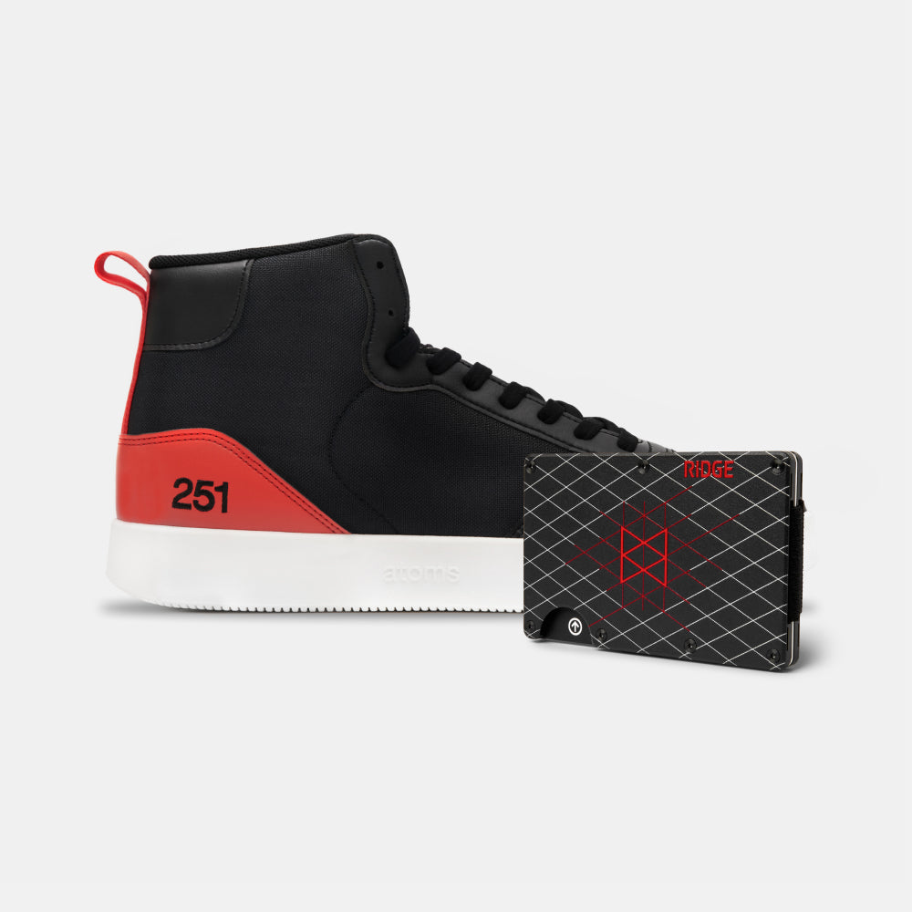 Atoms 251 Sneakers in Red & Black | Ridge Wallet Slim Minimalist RFID Blocking | MKBHD Approved | Perfect for Dark Mode Outfits & Everyday Carry Essentials