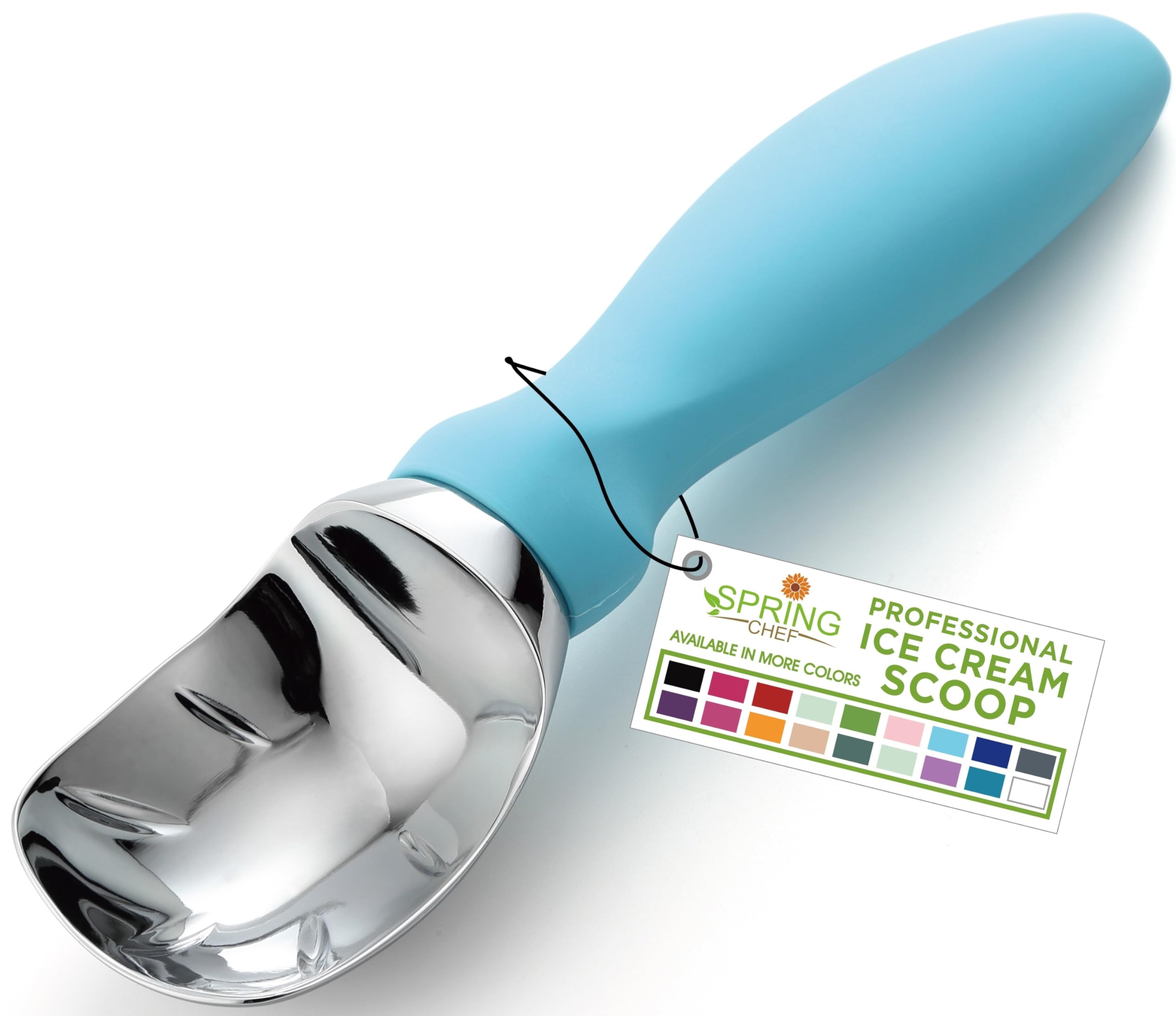 Premium Spring Chef Ice Cream Scoop with Soft Grip Handle - Heavy Duty Stainless Steel Scooper for Gelato, Sorbet, Cookie Dough - Ideal for Home Kitchens, Ice Cream Shops & Dessert Parties