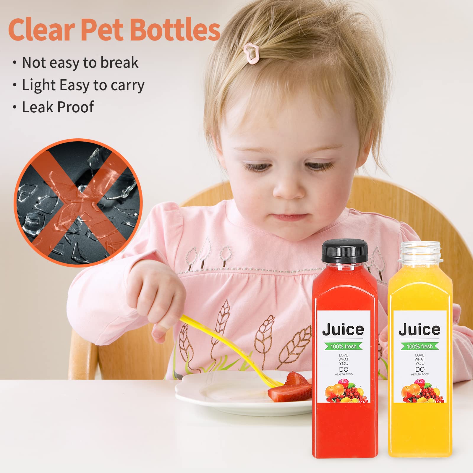 24-Pack 16oz Reusable Plastic Bottles with Lids - Clear Juice & Beverage Containers for Milk, Smoothies, Iced Coffee - Perfect for Meal Prep, Gym, Picnics & School Lunches