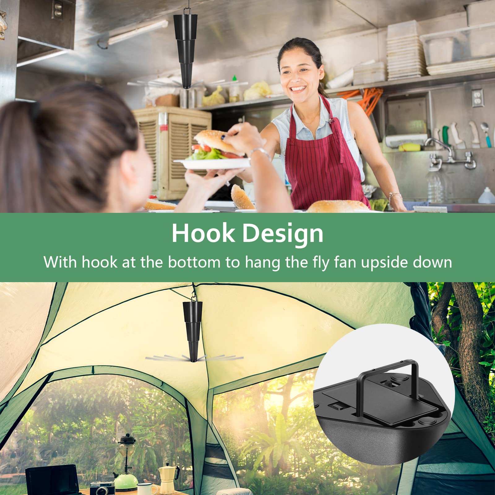 4 Pack Portable Automatic Fly Repellent Fans for Tables - Indoor/Outdoor Fly Control for Restaurants, Picnics & Home Use - Food Safe Fly Spinner for Parties, BBQs & Outdoor Dining