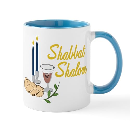 White/Blue Inside - Shabbat Shalom Mug