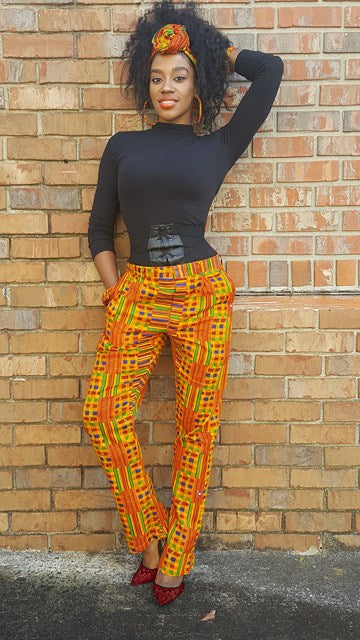 Stylish Kente Print Pants for Women - African Ankara Fabric Trousers DP3227PP | Perfect for Casual Wear, Cultural Events & Summer Outfits