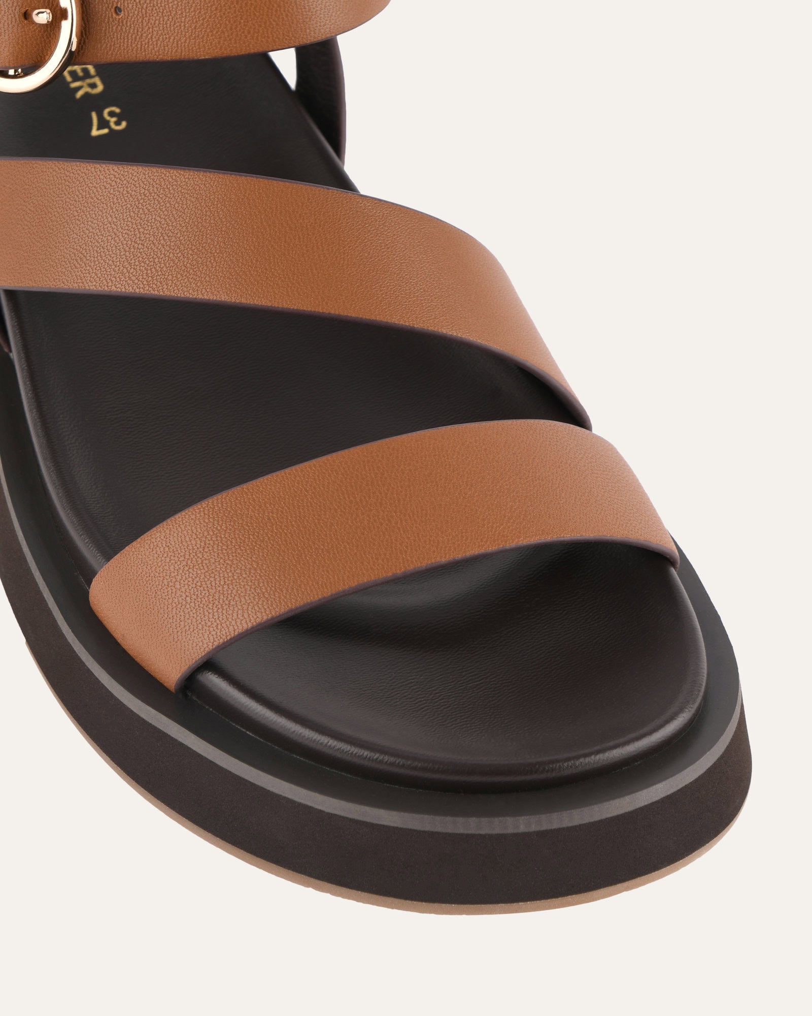 MARAIS Flat Sandals for Women - Dark Tan Genuine Leather Comfortable Slide Sandals | Perfect for Beach, Vacation, and Summer Outfits