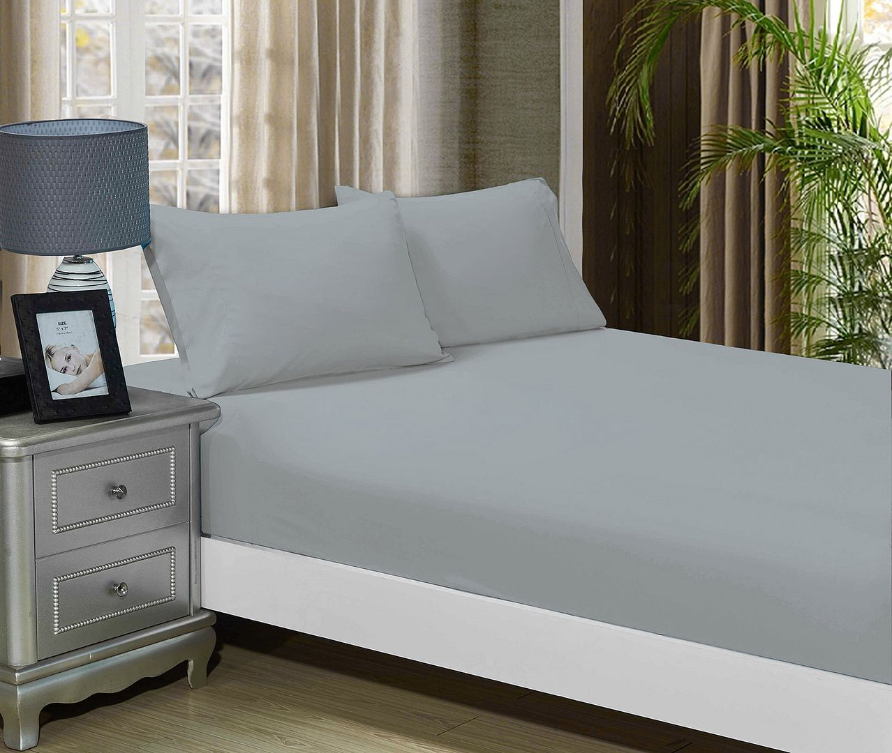 1000TC Ultra Soft Fitted Sheet & 2 Pillowcases Set - Queen Size Bed Sheets - Silver Gray Luxury Bedding - Perfect for Master Bedroom, Guest Room & Hotel Use