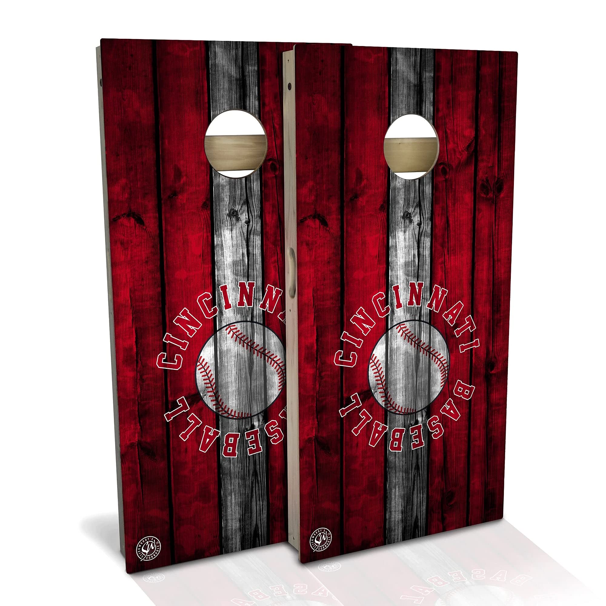 Cincinnati Themed Cornhole Game Set - 2 Wooden Boards & 8 Bean Bags - Outdoor Tailgating & Backyard Party Game - Multiple Sizes & Accessories Included