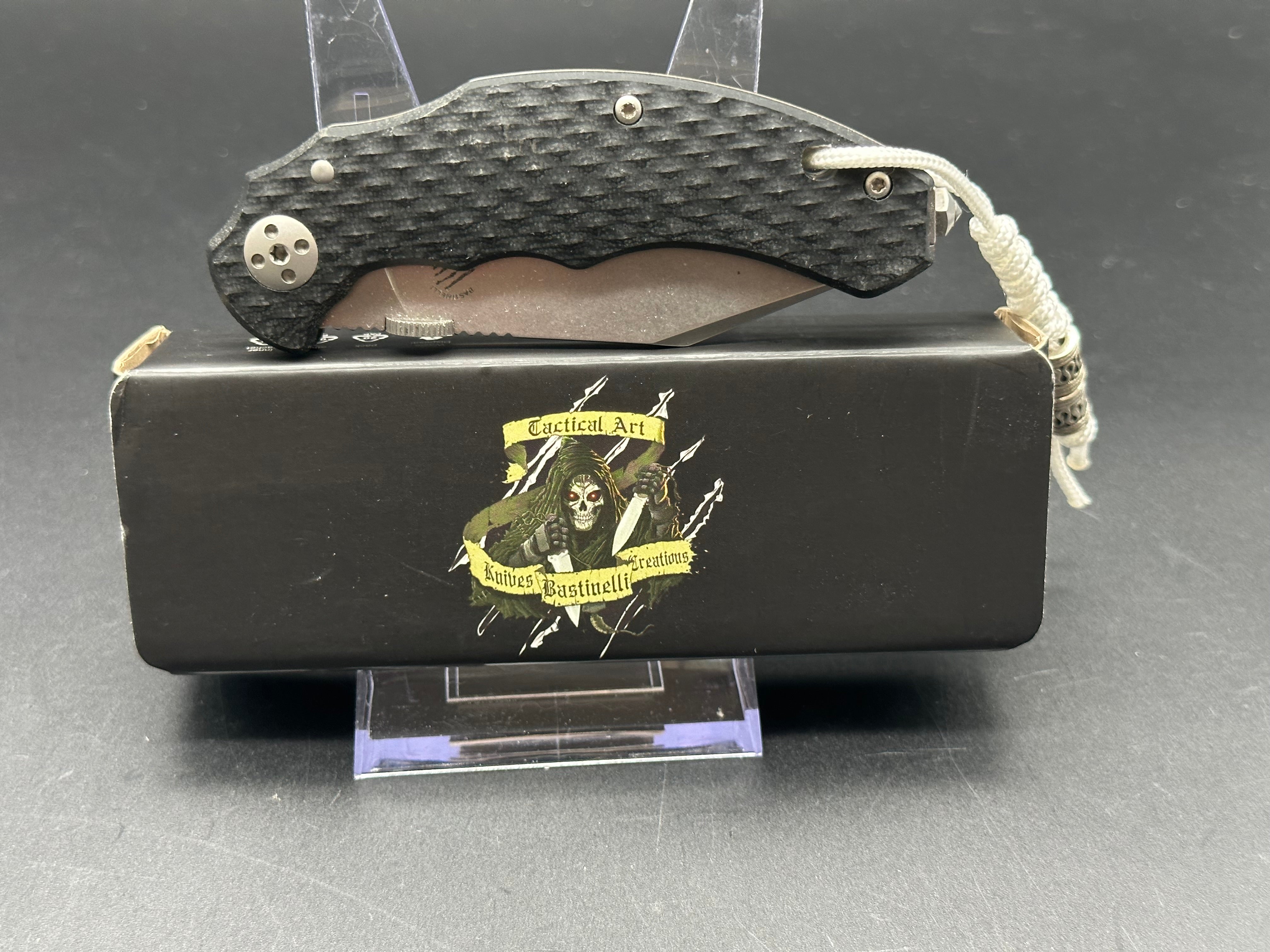 Bastinelli Creations D VIL Mini Dragotac Frame Lock Knife - Black G10 Handle, EDC Pocket Knife for Outdoor Camping, Hiking & Everyday Carry