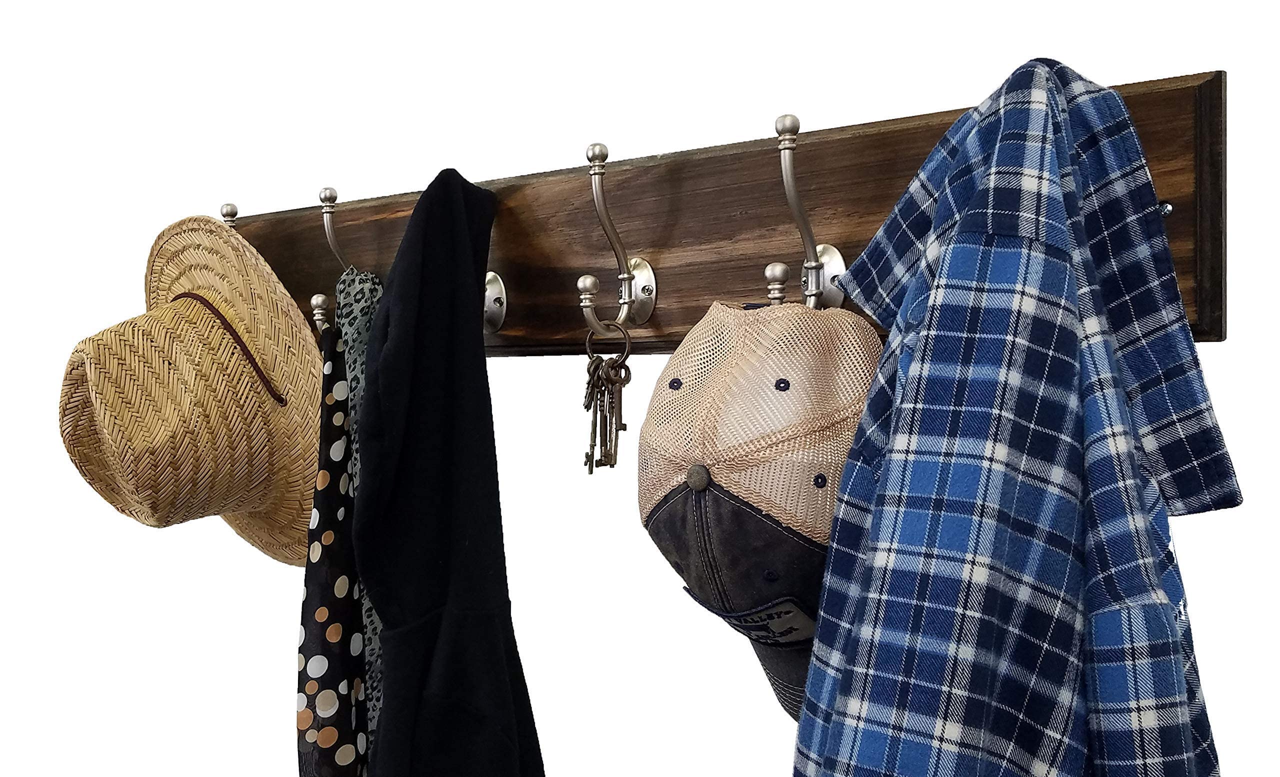 Brookside Wall Mounted Coat Hooks - Set of 2, 5 or 10 Double Hooks for Towels, Hats & Clothing | 20 Color Options Including Dark Walnut | Perfect for Entryway, Bathroom & Bedroom Organization