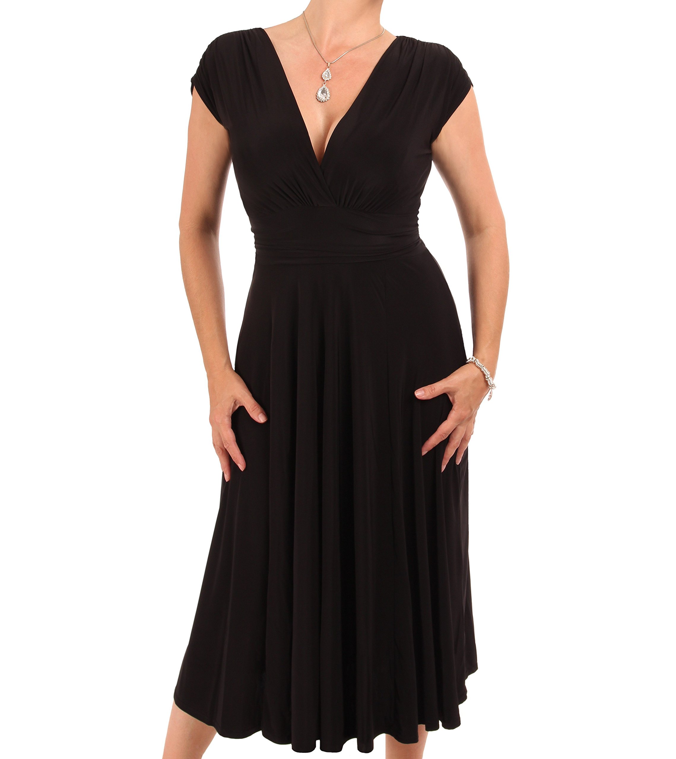 Blue Banana Women's V Neck Sleeveless Fit and Flare Dress - Summer Casual Sundress for Beach, Party & Vacation | Lightweight Flowy Midi Dress with Pockets