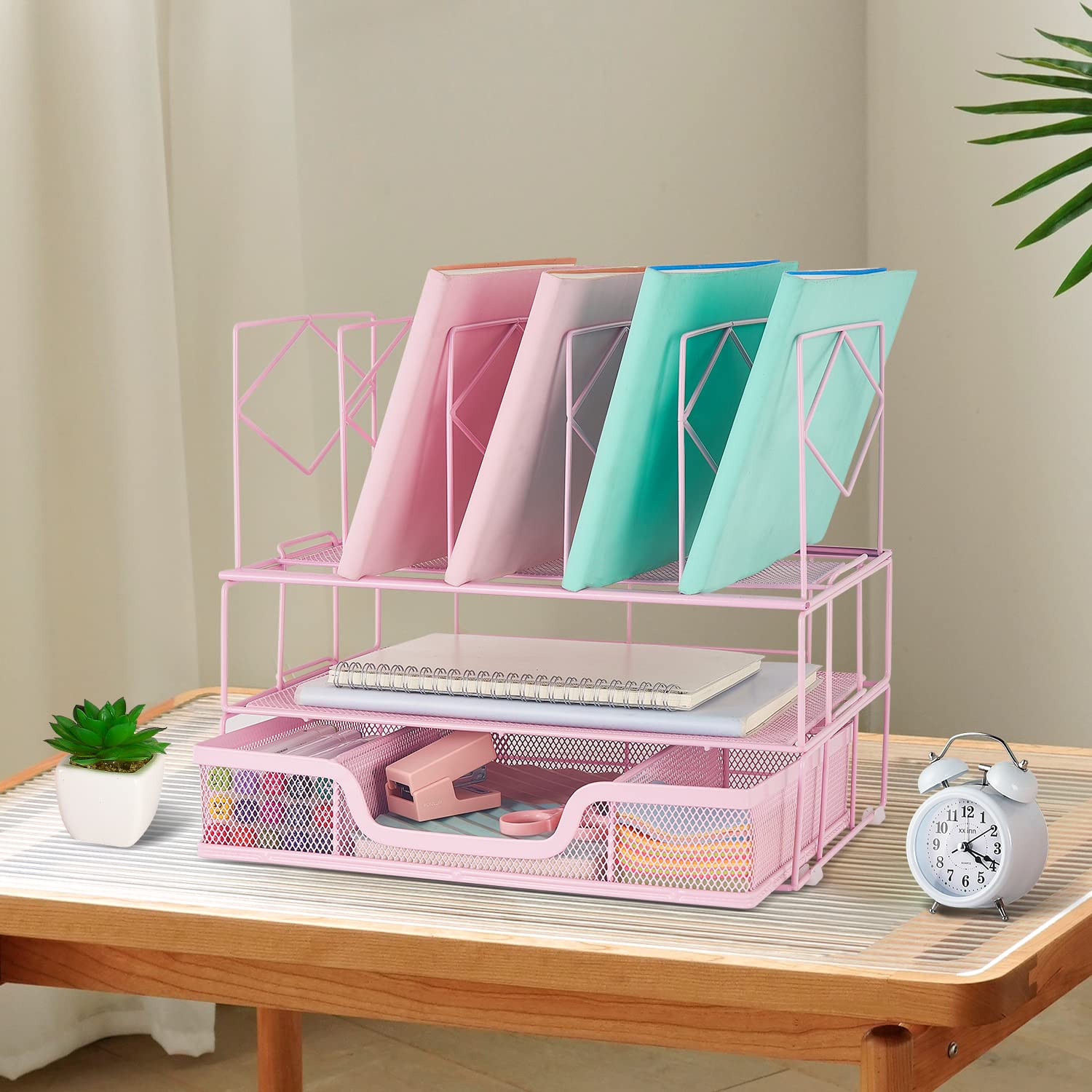 Gianotter Office Catalog Racks - 5 Compartment Desk Organizer & Magazine File Holder for Office Supplies (Pink) | Perfect for Organizing Documents, Files, and Stationery on Your Workspace