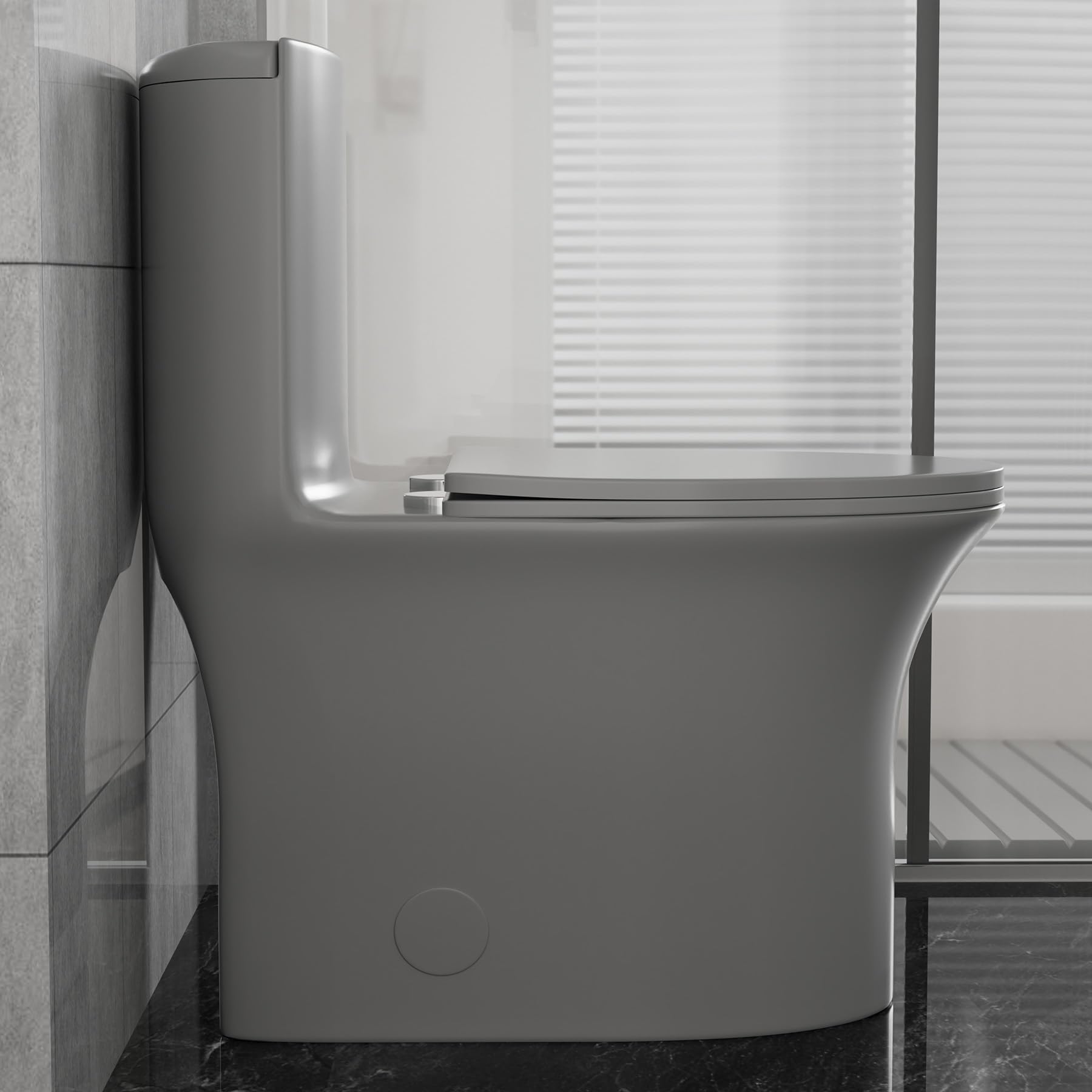 WinZo Modern One Piece Toilet with Sleek Design - Dual Flush Water Saving WZ5020 (Matte Grey) - Perfect for Small Bathrooms, Apartments & Contemporary Homes