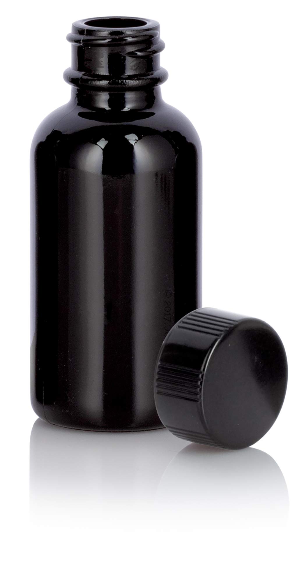 Premium 1 oz Black Glass Boston Round Bottle with Black Phenolic Cap & Funnel - Set of 12 for Essential Oils, Perfumes & DIY Beauty Products - Luxury Apothecary Packaging for Home & Professional Use
