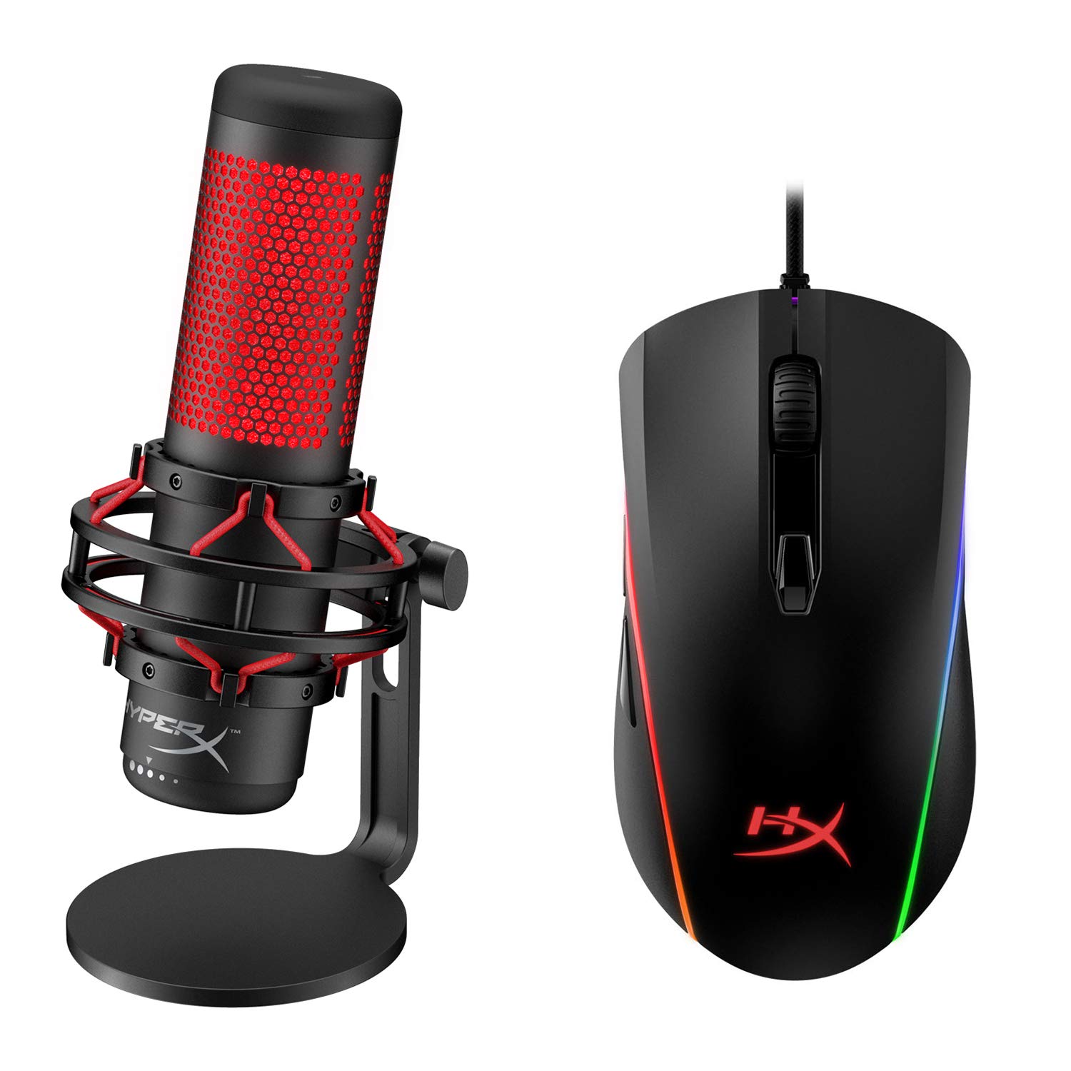 HyperX QuadCast USB Condenser Gaming Microphone & HyperX Pulsefire Surge RGB Wired Optical Gaming Mouse Bundle for PC, PS5, Xbox - Perfect for Streaming, Esports & Professional Gaming