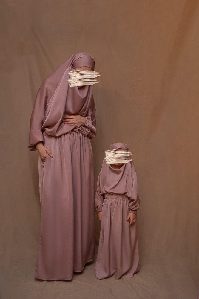 Light Pink Coraal KIDS Prayer Gown - Mommy and Me Islamic Prayer Khimar Collection for Girls | Perfect for Mosque, Eid, and Family Prayer Time