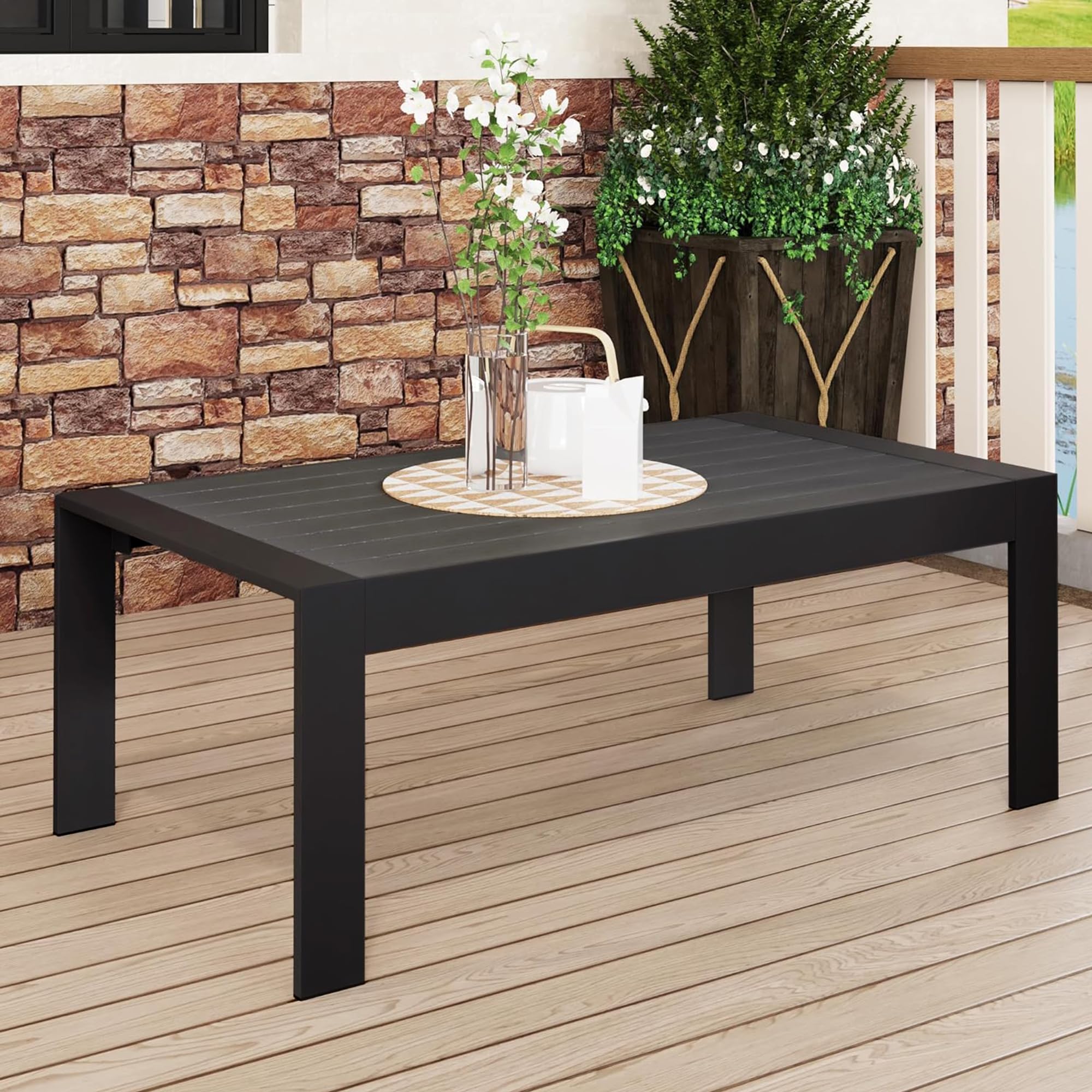 **Solaste Aluminum Outdoor Coffee Table - All-Weather Rectangle Metal Patio Table for Balcony, Garden, Indoor & Outdoor Use - Durable & Stylish Black Furniture for Relaxing, Entertaining & Decor**